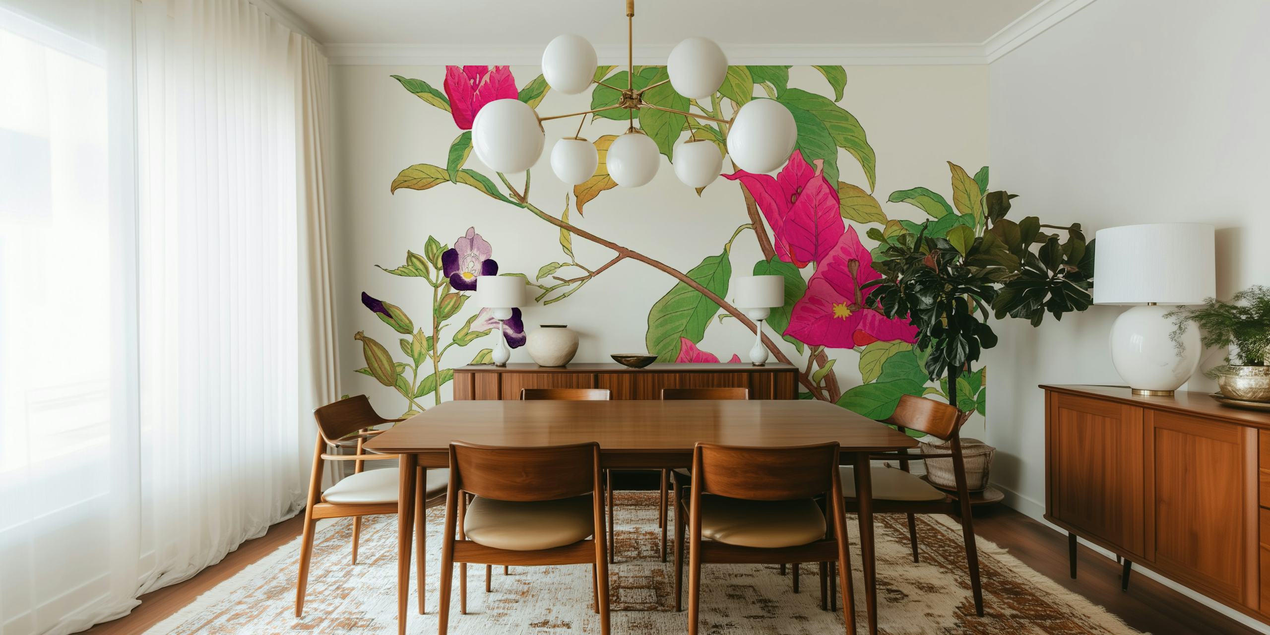 Ταπετσαρία Delicate Japan Floral σε ρύθμιση δωματίου