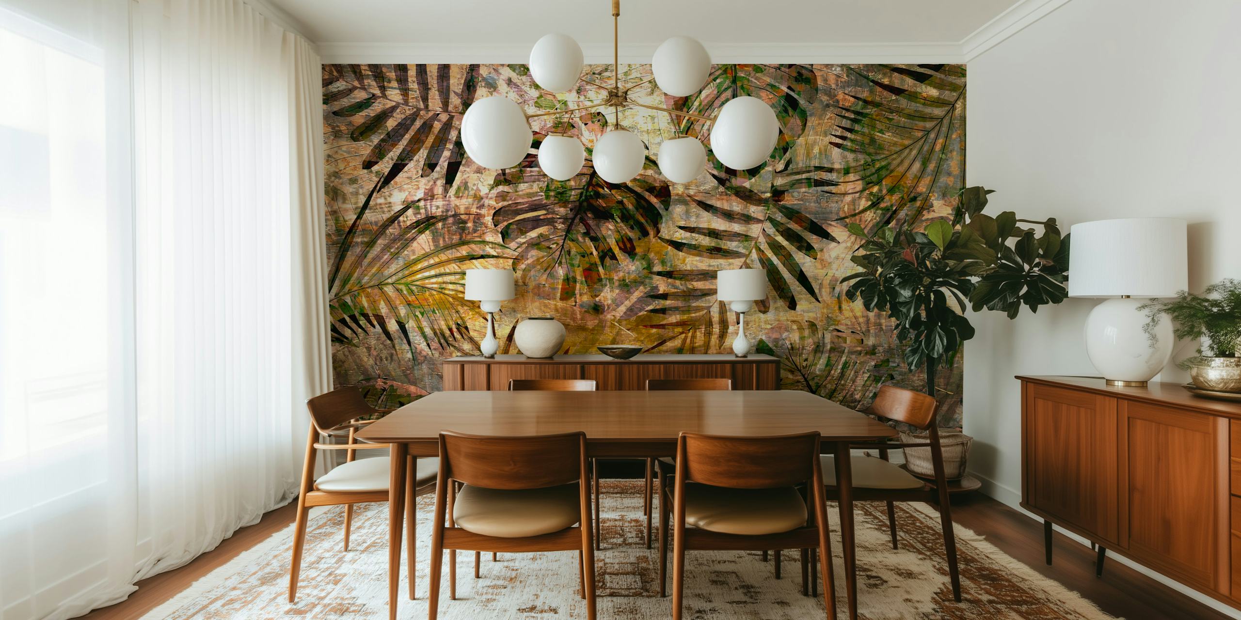 Tropical leaf pattern in earthy colors, nature-inspired wallpaper