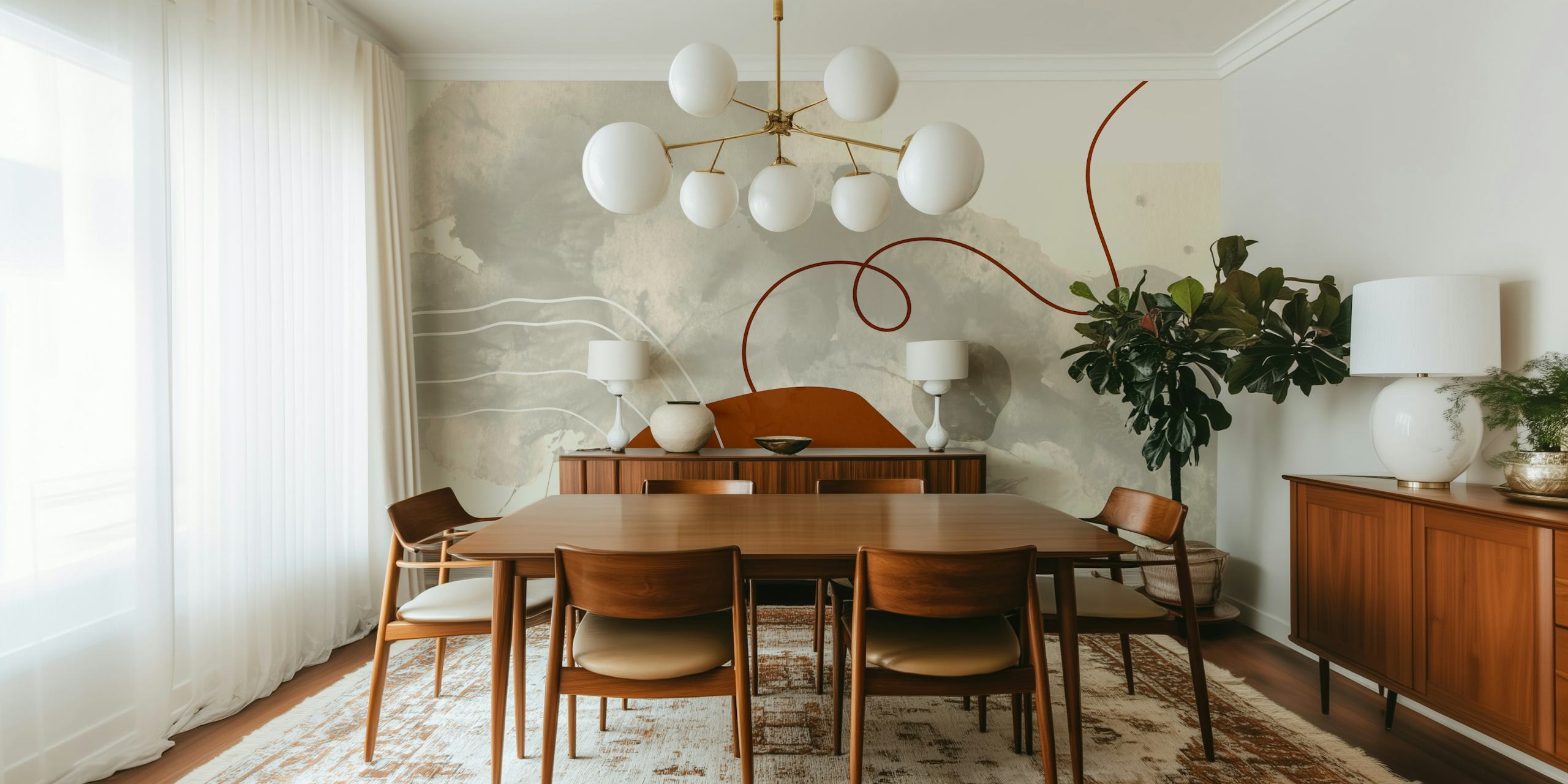 Mid Century Circles -tapetti esillä huoneessa