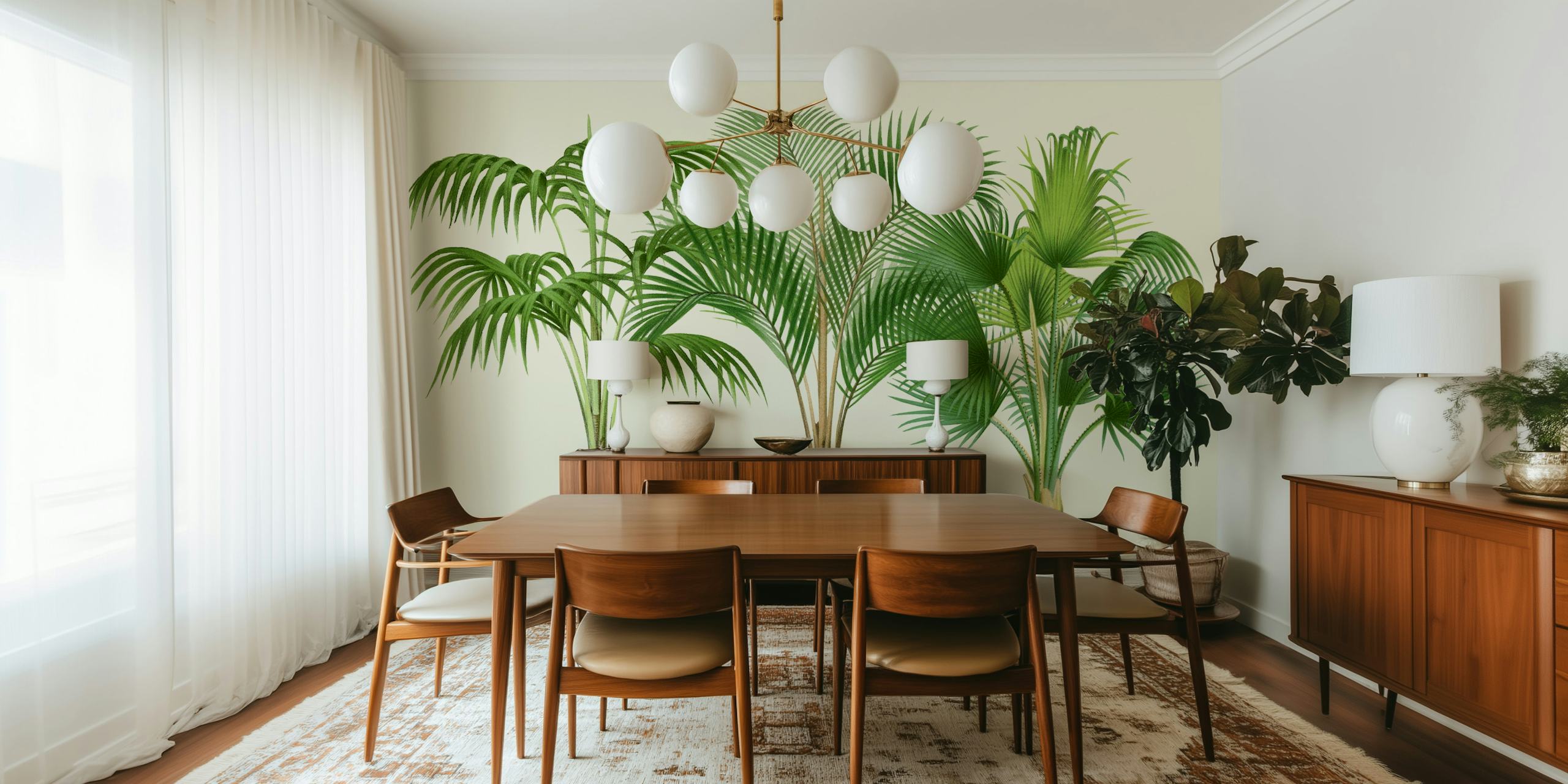 Botanical Palm Leaves Antique Style Wallpaper