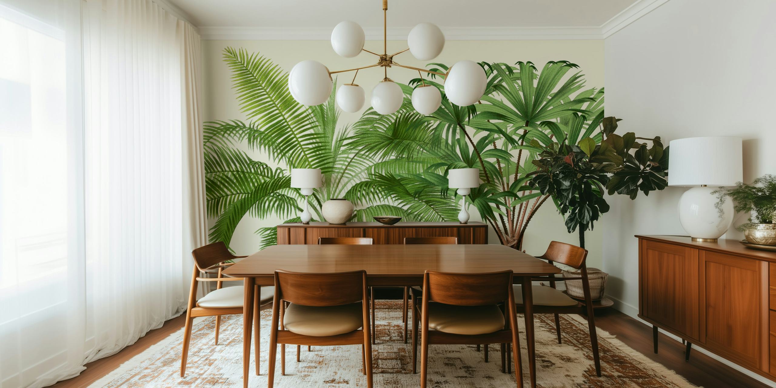 Fototapeta Palm Tree Gardens s různými druhy palem v přírodních zelených tónech