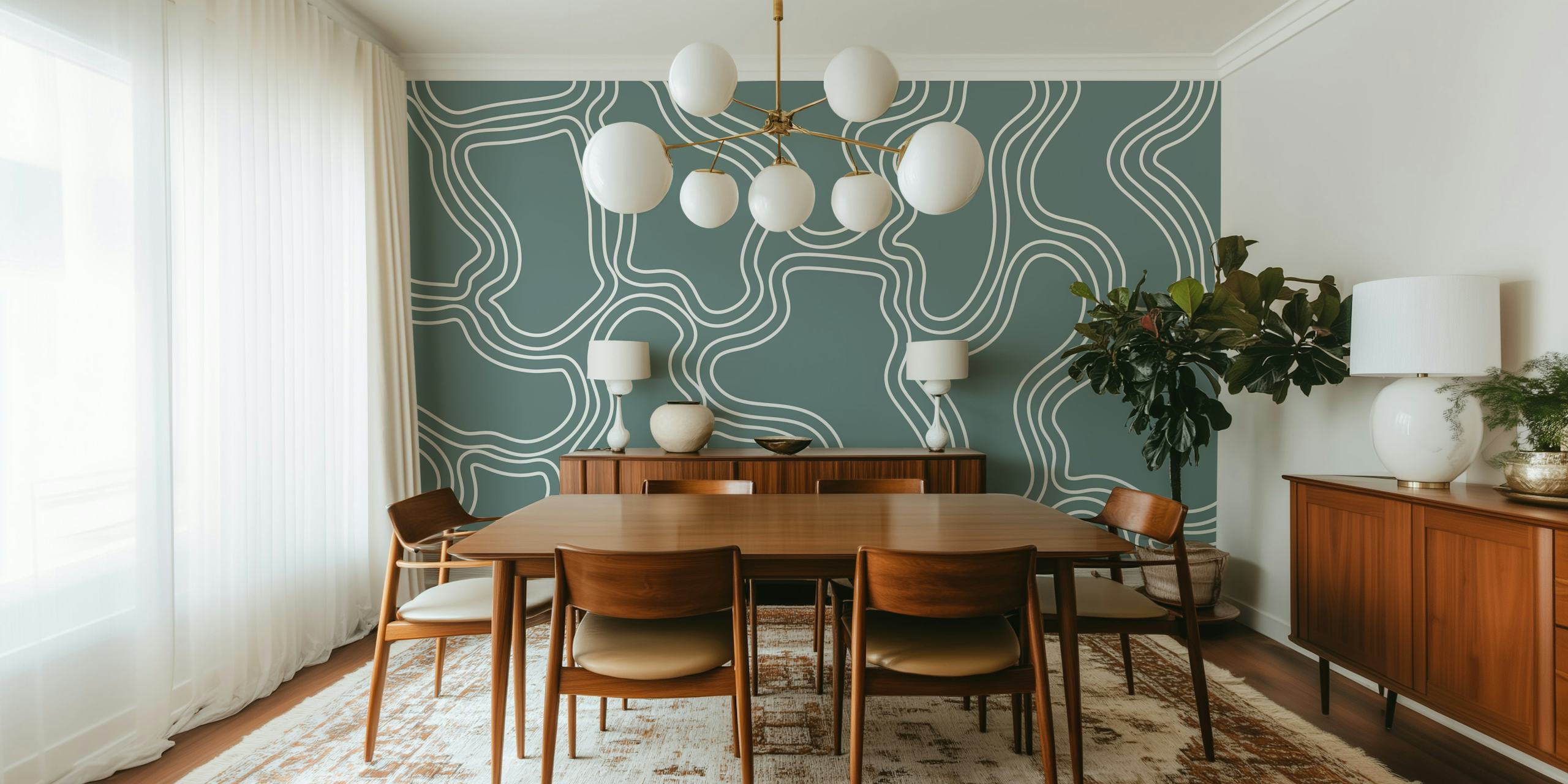 Organic retro stripes in green and white wallpaper