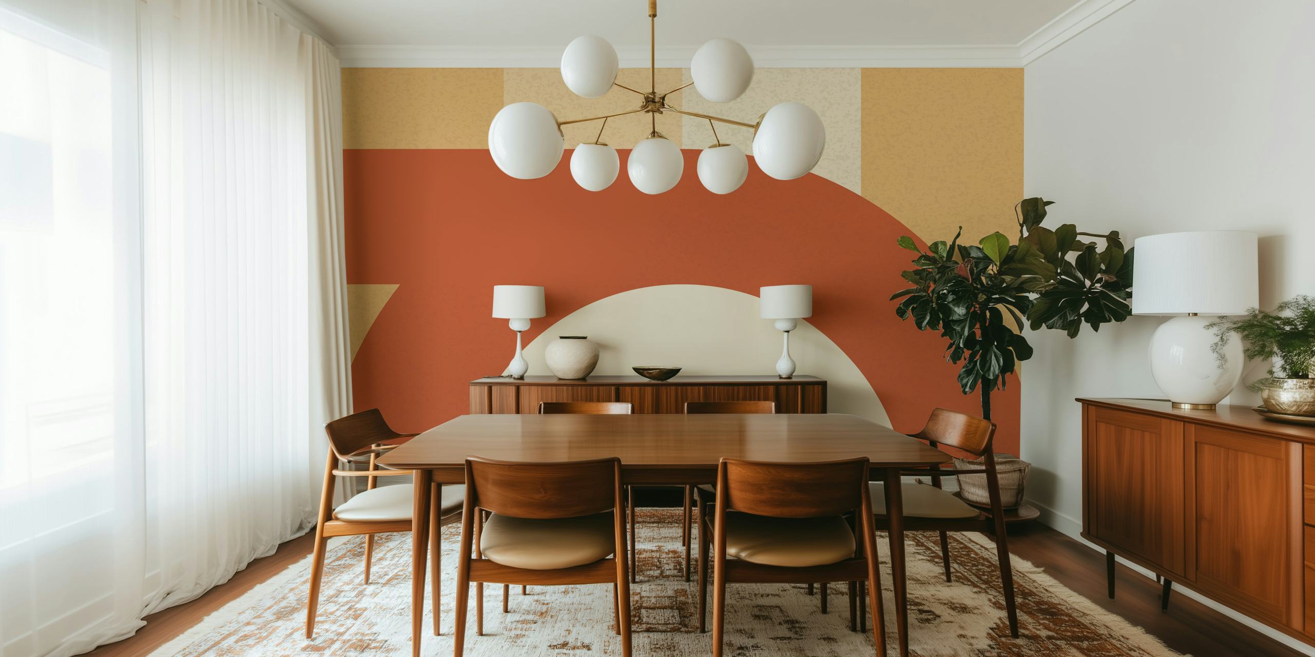 Terracotta Rust Mid Century wallpaper in a room