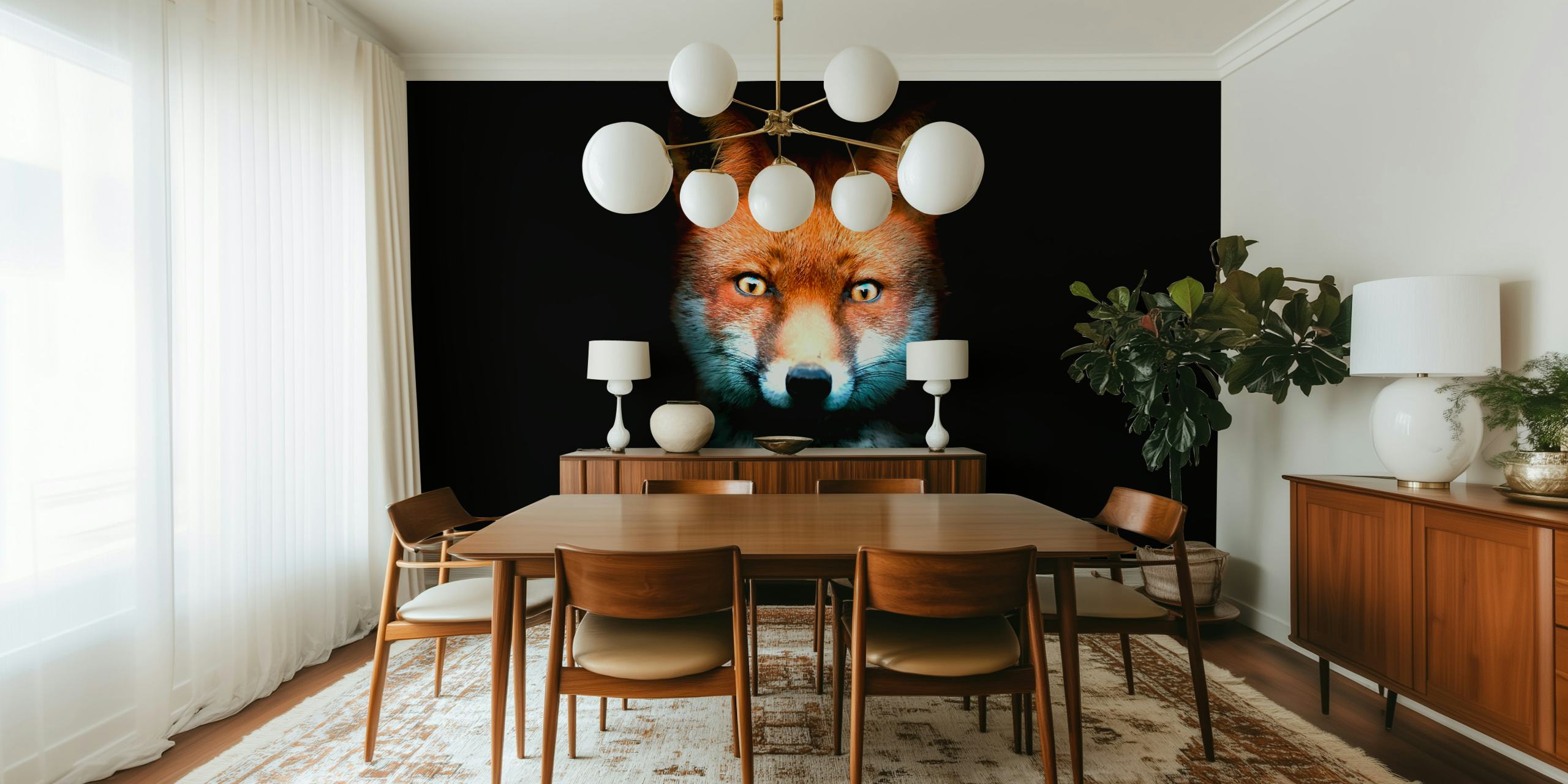 Intense fox gaze wall mural on black background