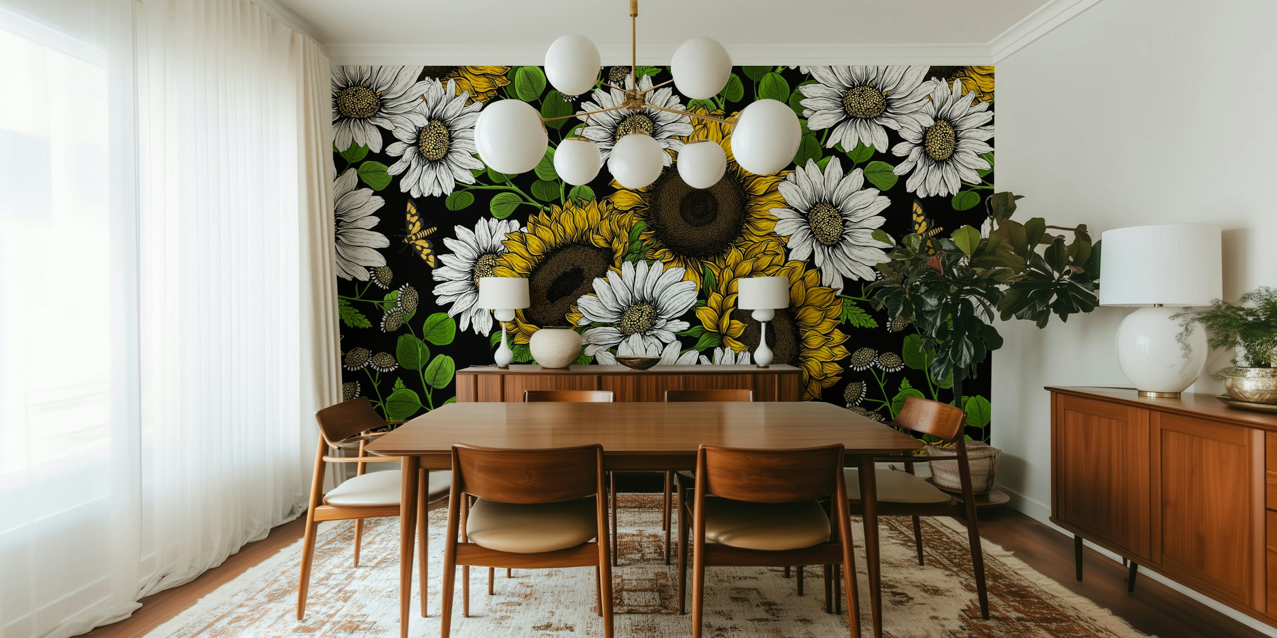 Sunflowers and daisies tapetti huoneessa