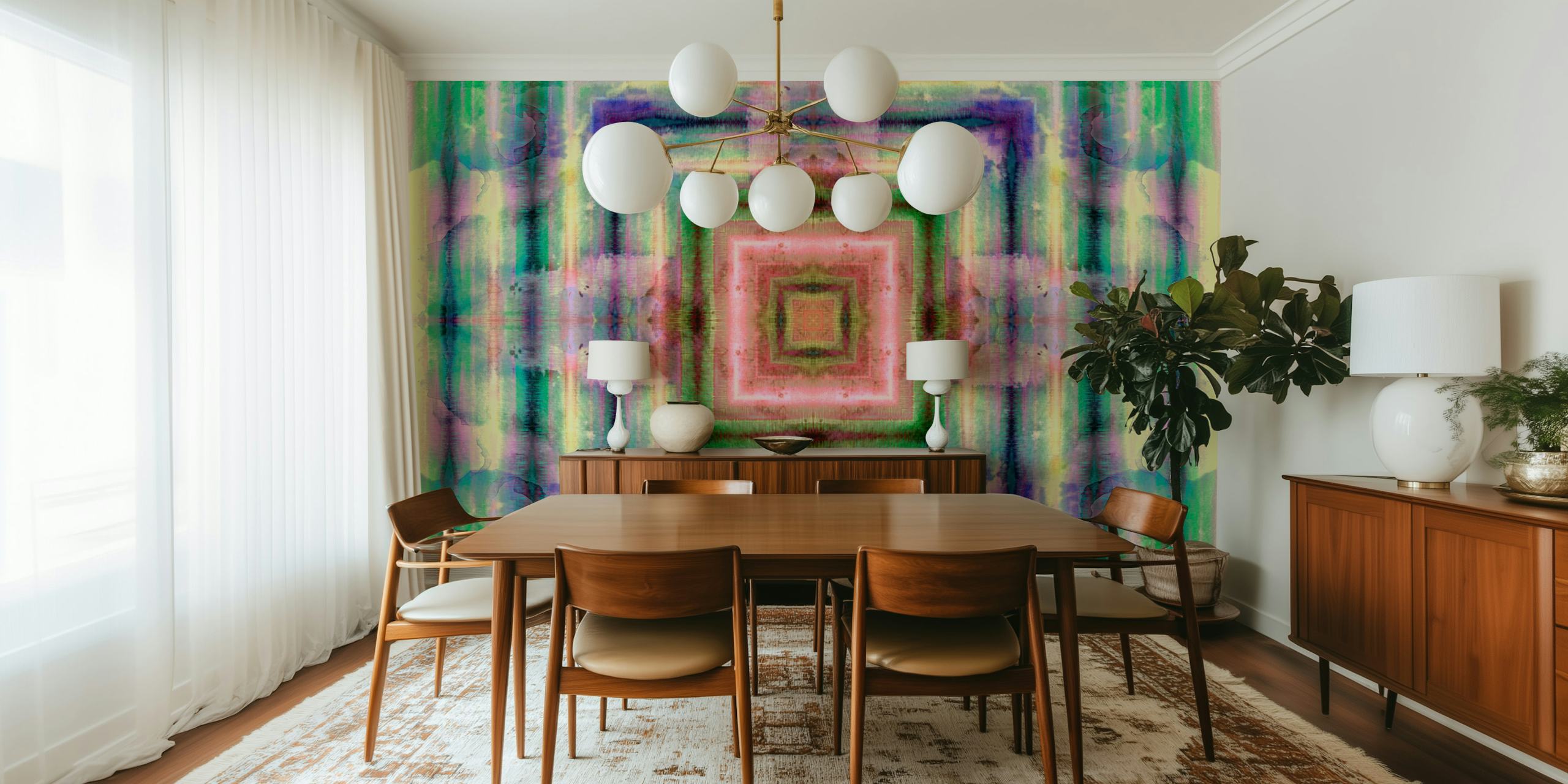 Colorful abstract geometric shapes in pink, green, blue wallpaper