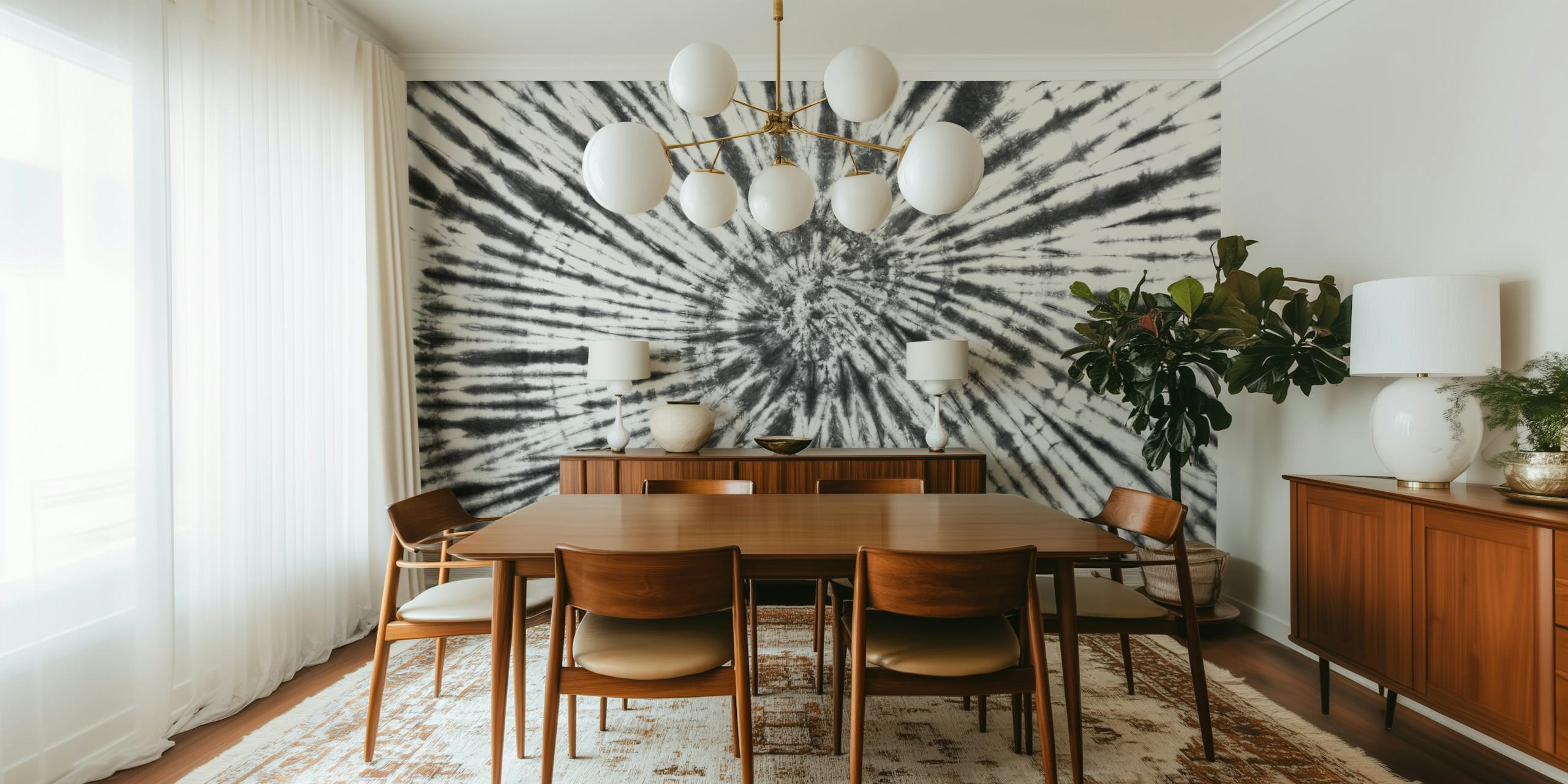 Tie dye black and white design with spiral pattern wallpaper