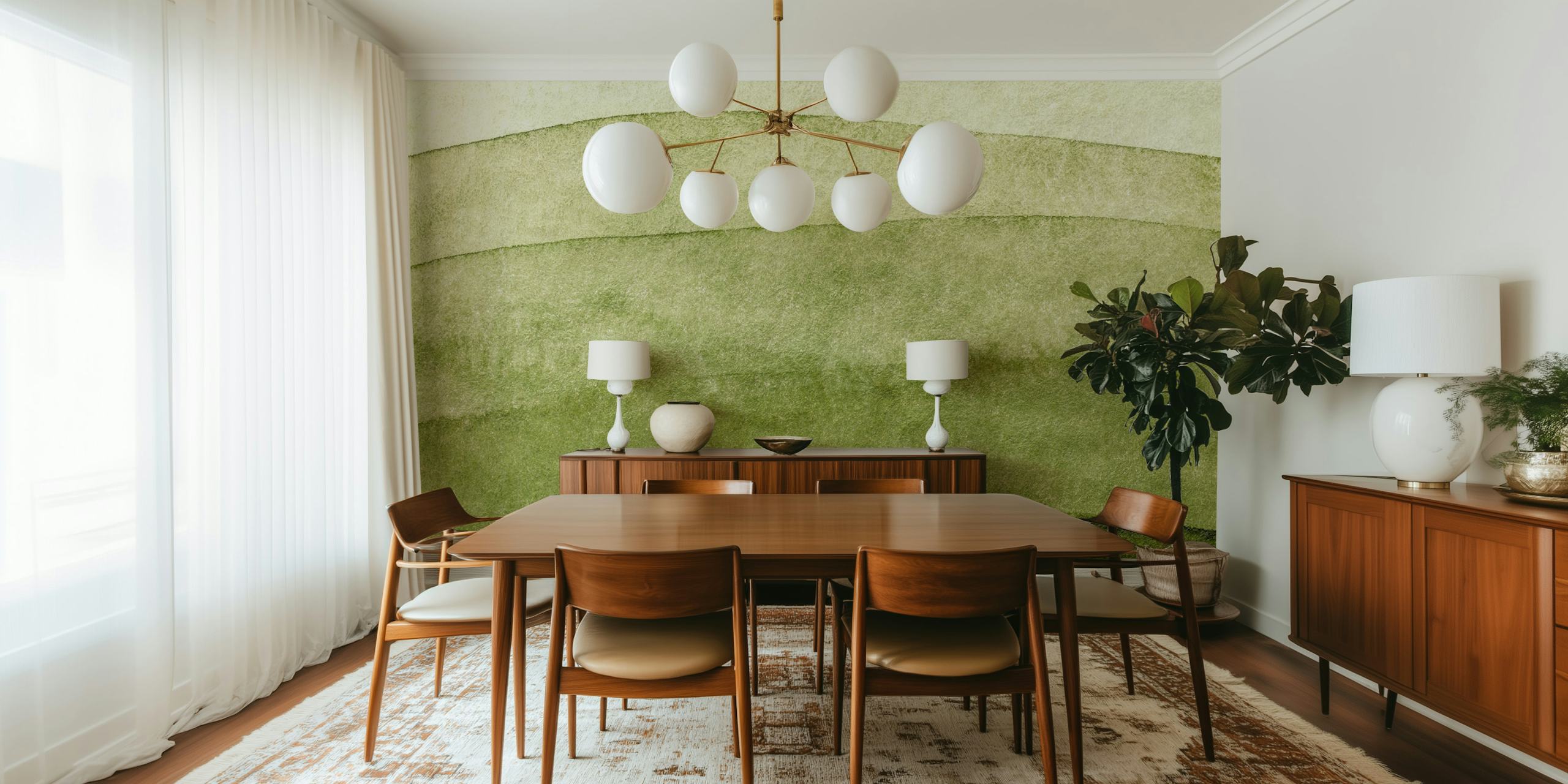 Olive green watercolor landscape wallpaper with soft gradient