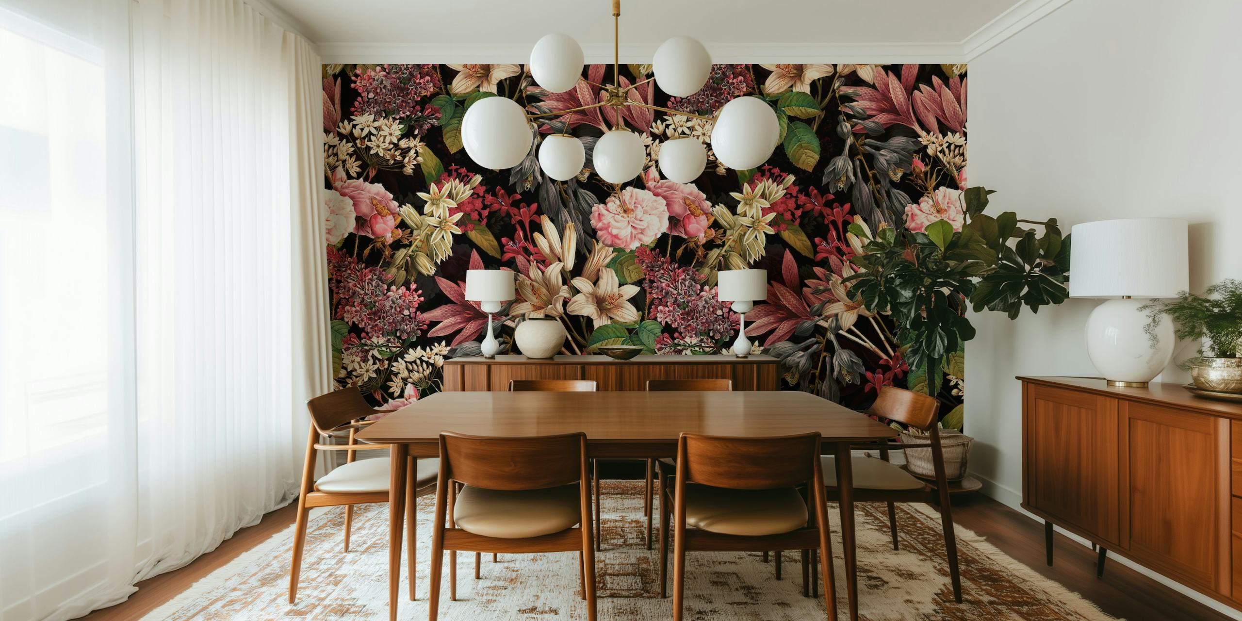 Yksityiskohtaiset kukat Edenin puutarhassa - Yön tapetti tummalla taustalla