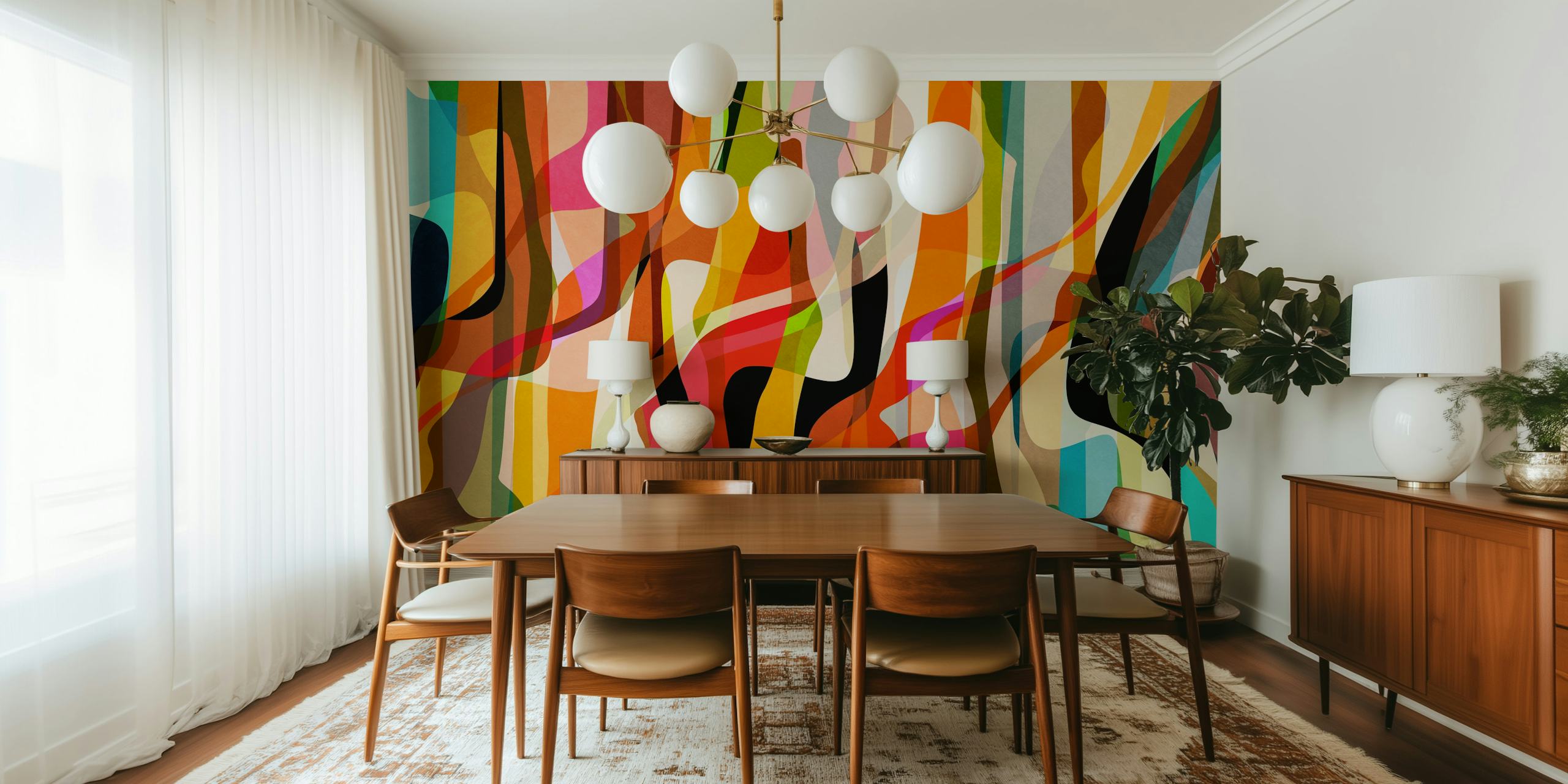 Colorful abstract swirl patterns in orange, brown, teal and red wallpaper