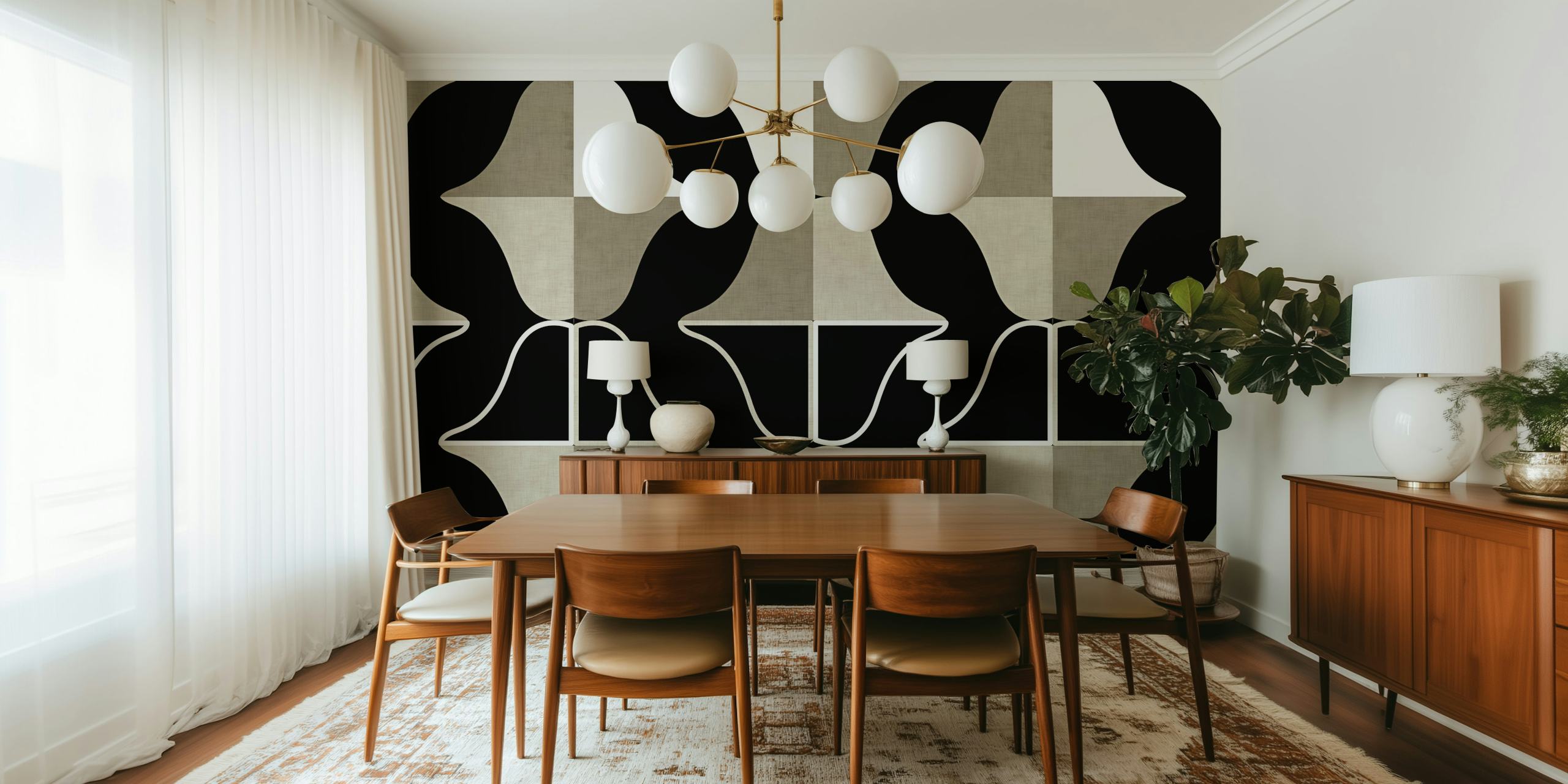 Mid Century Abstract Beige wallpaper in a room