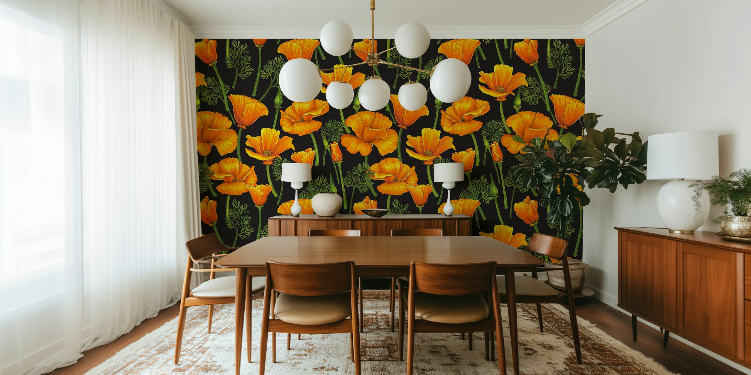 California poppies wallpaper design in a room