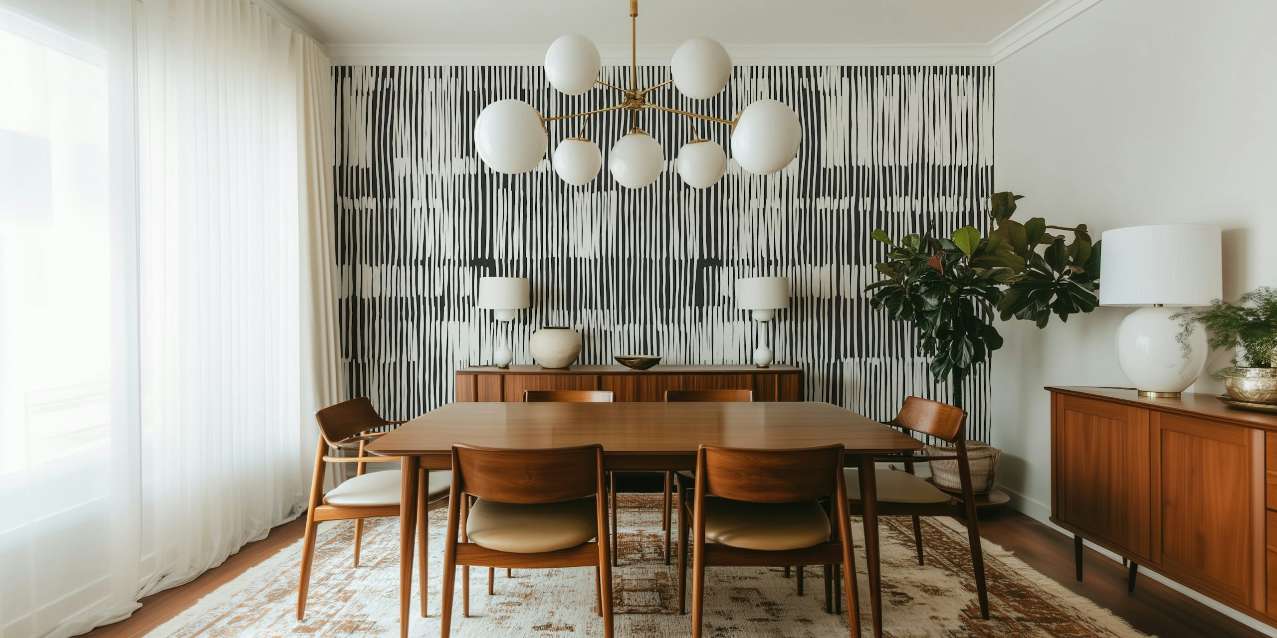 Abstract black and white striped wallpaper