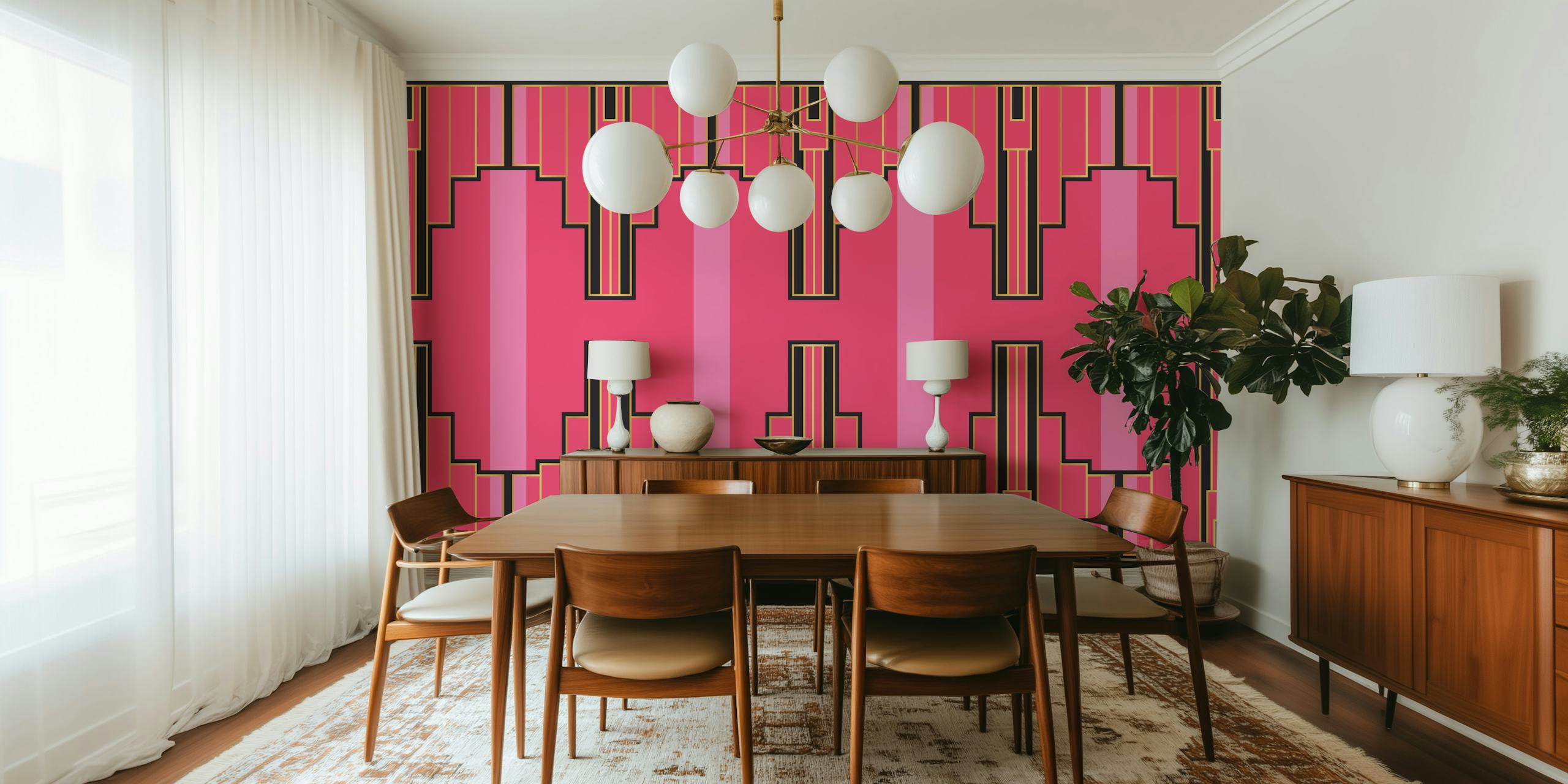 Geometric pink and gold Art Deco wallpaper