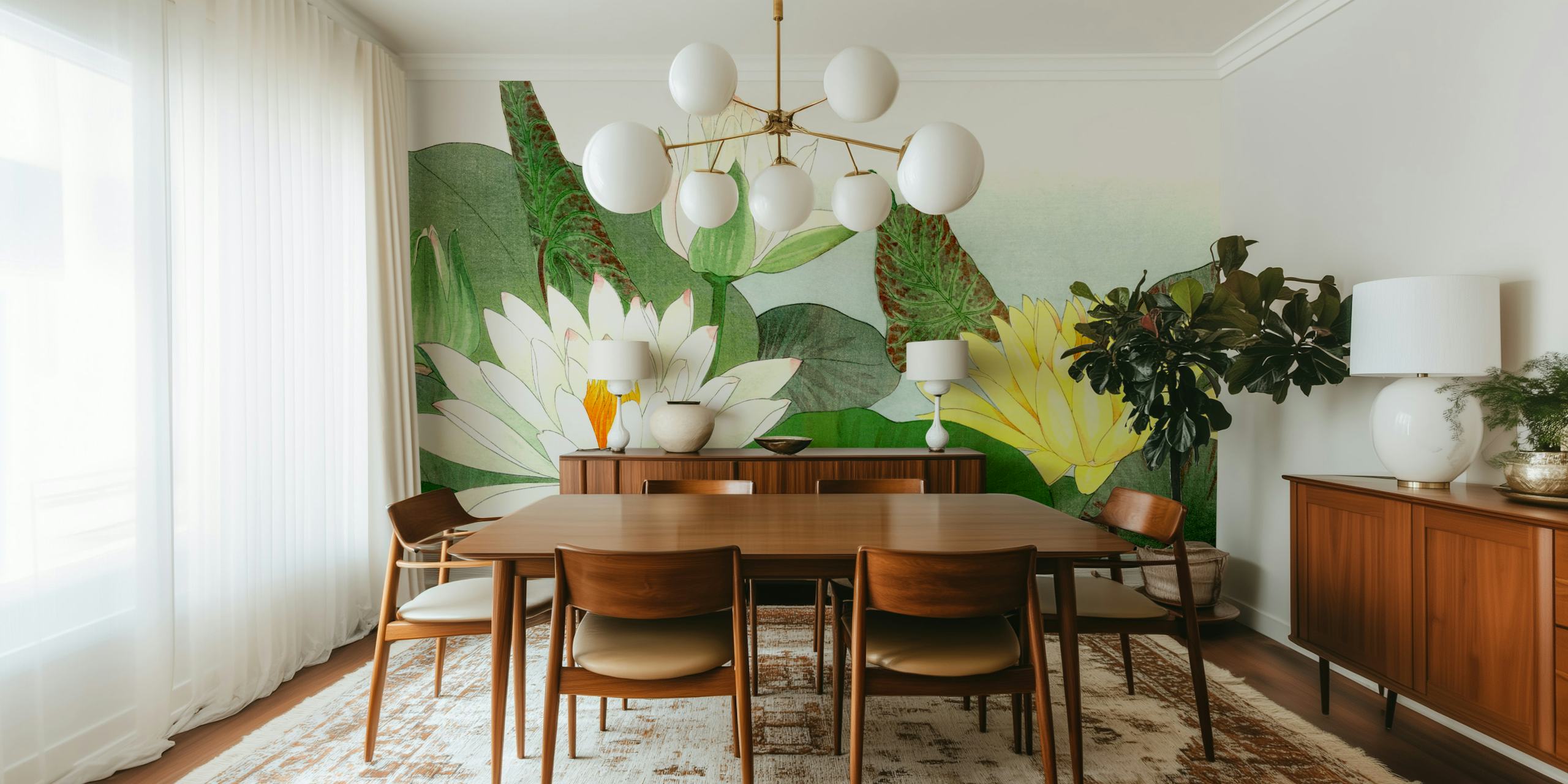 Ταπετσαρία Vintage Lotus Flower σε δωμάτιο