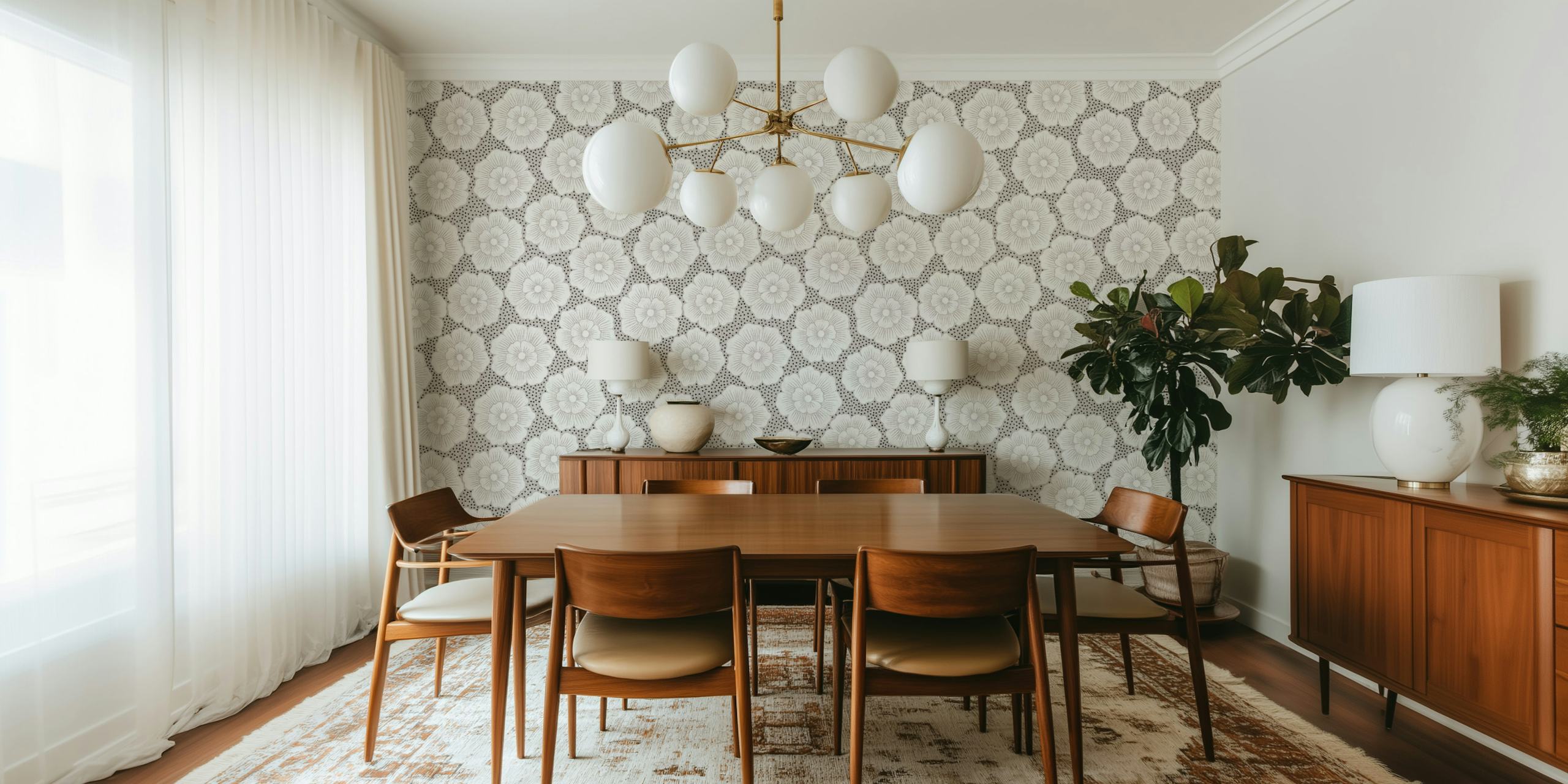 Lucy Floral White behangontwerp in een kamer