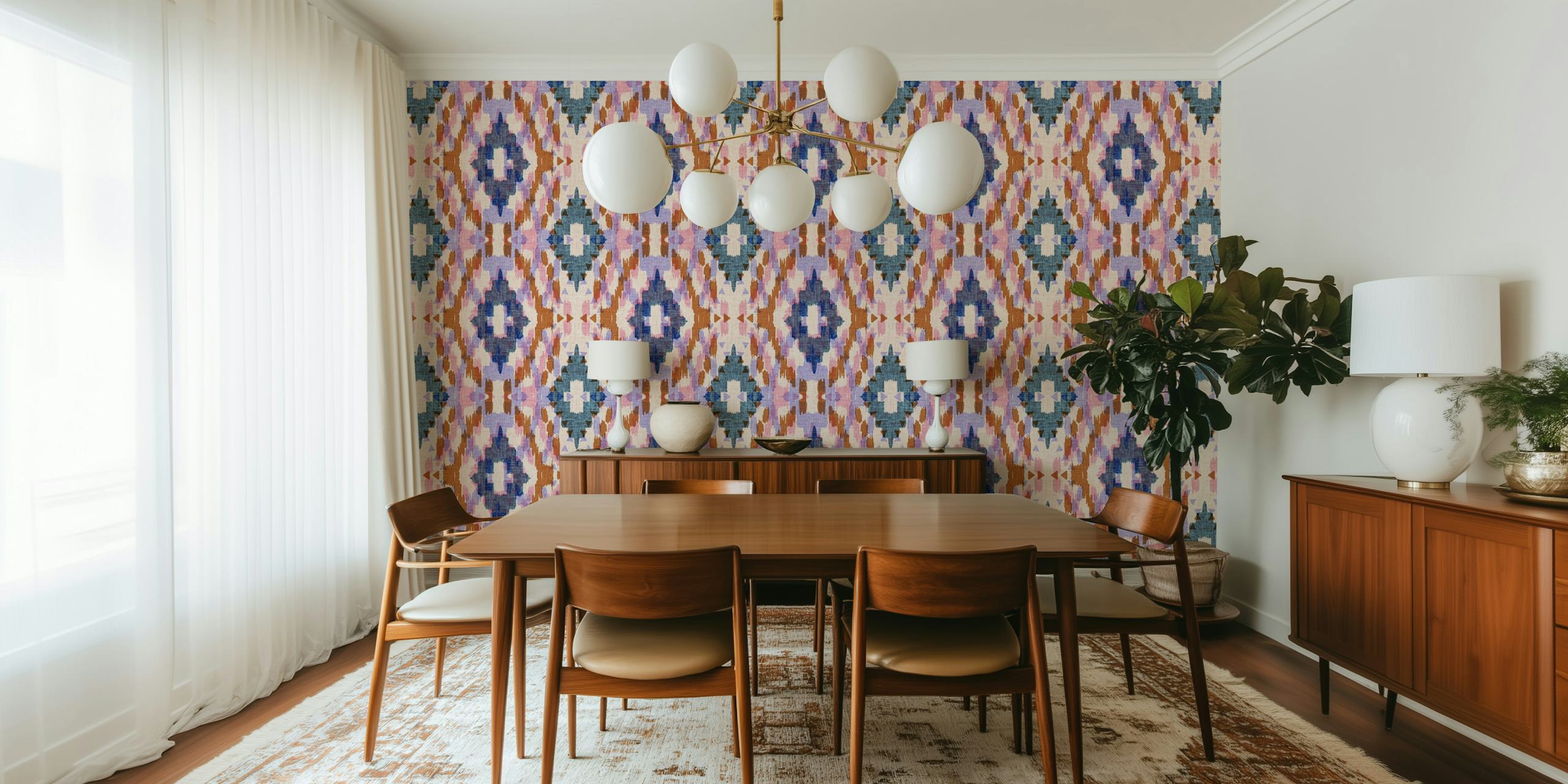 papel de parede Leila Ikat Fiesta em um quarto