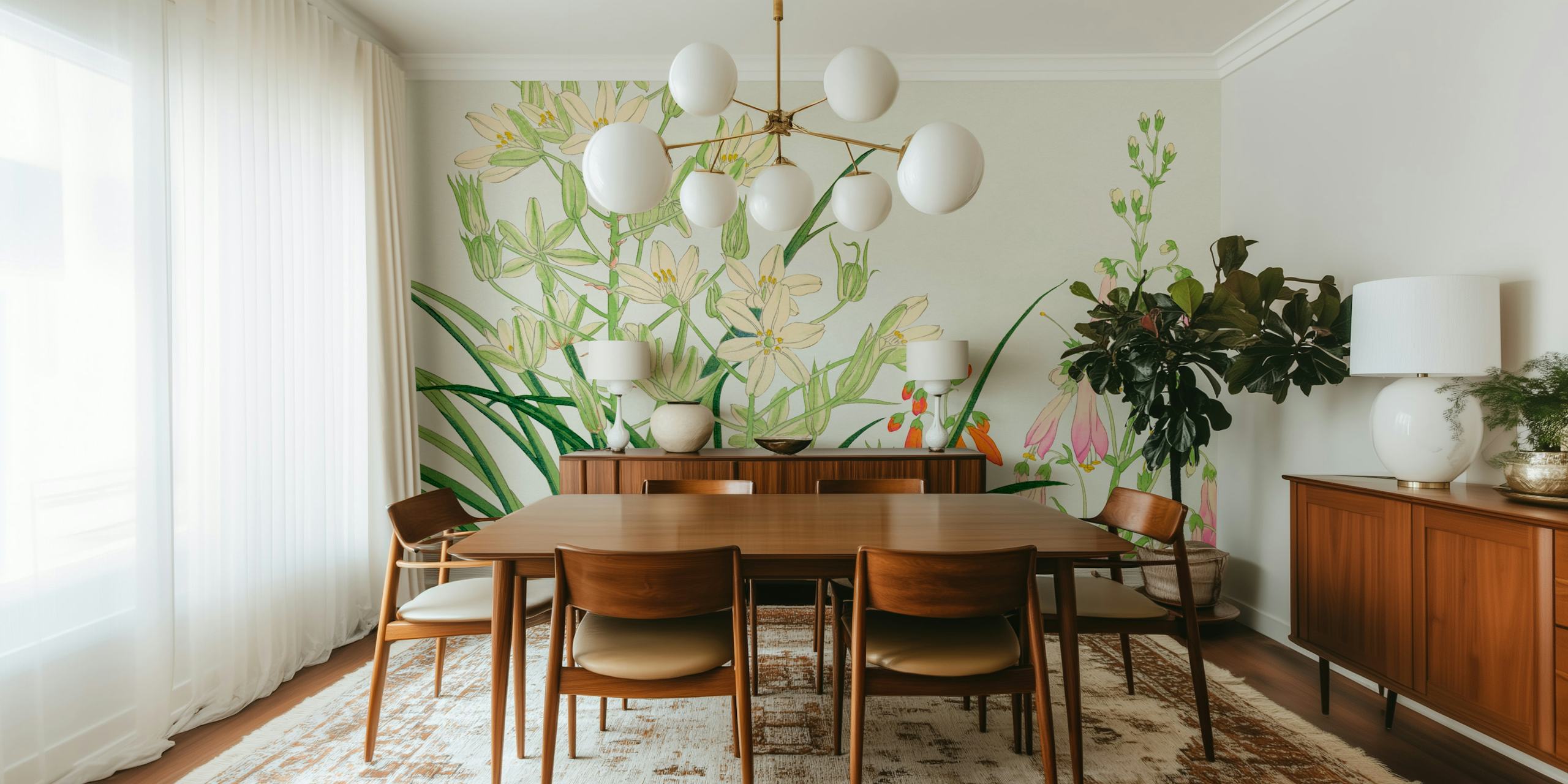 Scandinavian Vintage Floral papel de parede em um quarto