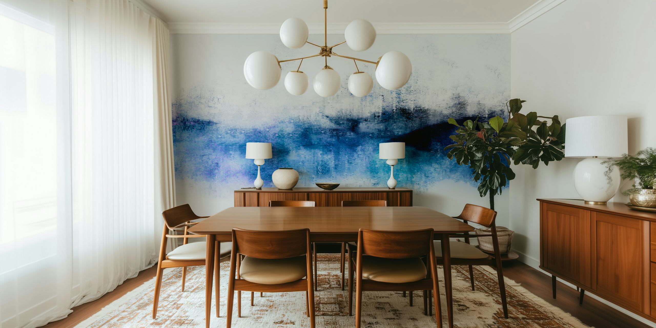 Watercolor landscape with a blue horizon and soft tones wallpaper