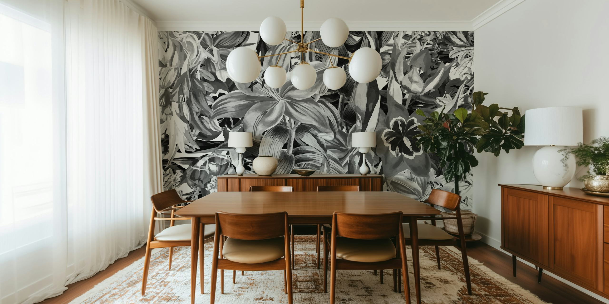 Floral pattern with gray and orange colors wallpaper