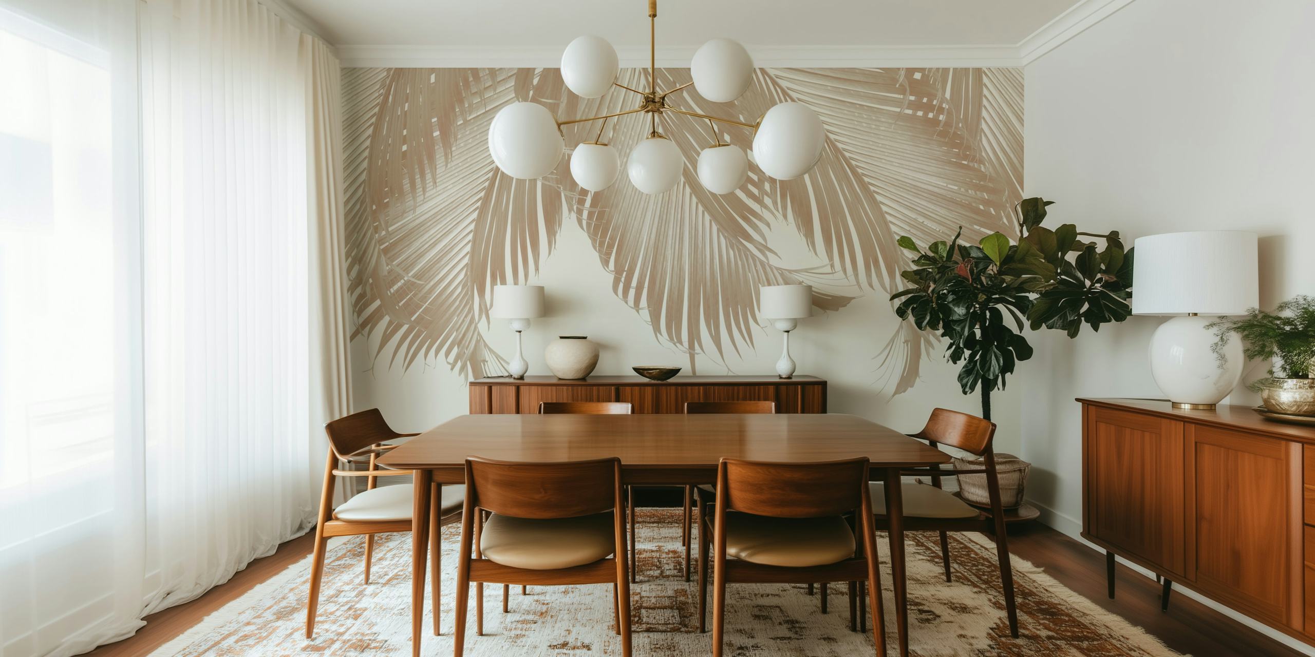 Beige palm leaves on a light background wallpaper