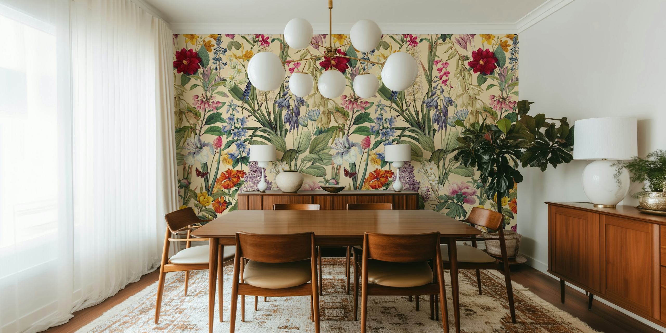 Colorful floral patterns on a soft beige background wallpaper