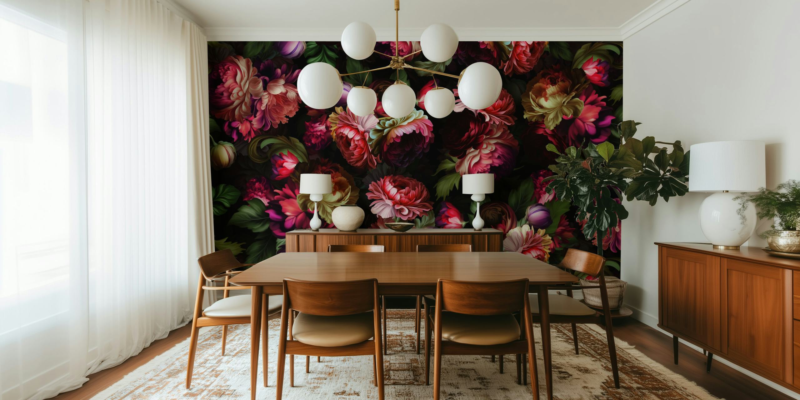 Design de papel de parede Dark Baroque Flower Midnight Garden