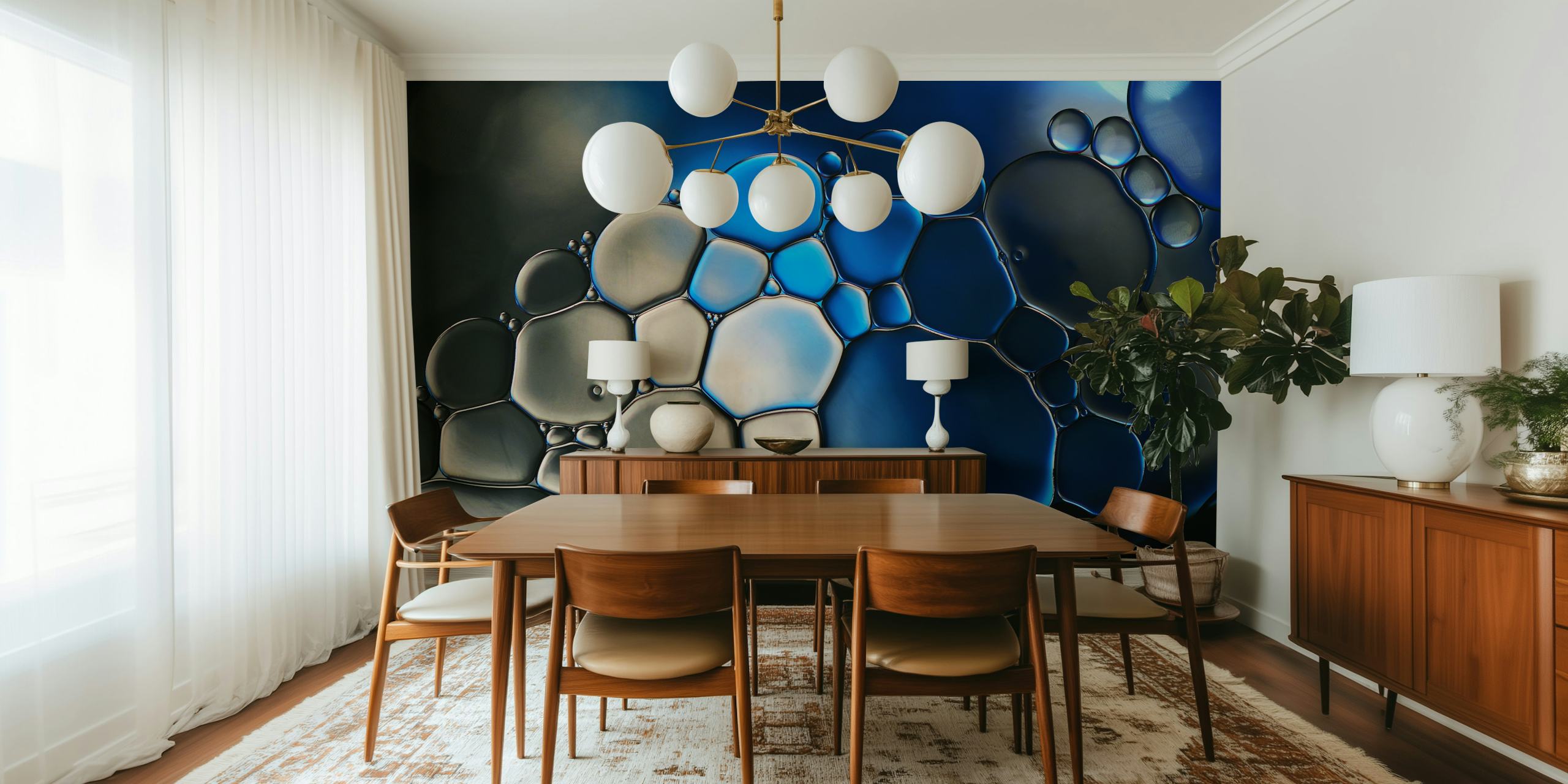 Abstract bubbles in blue and gray tones wallpaper
