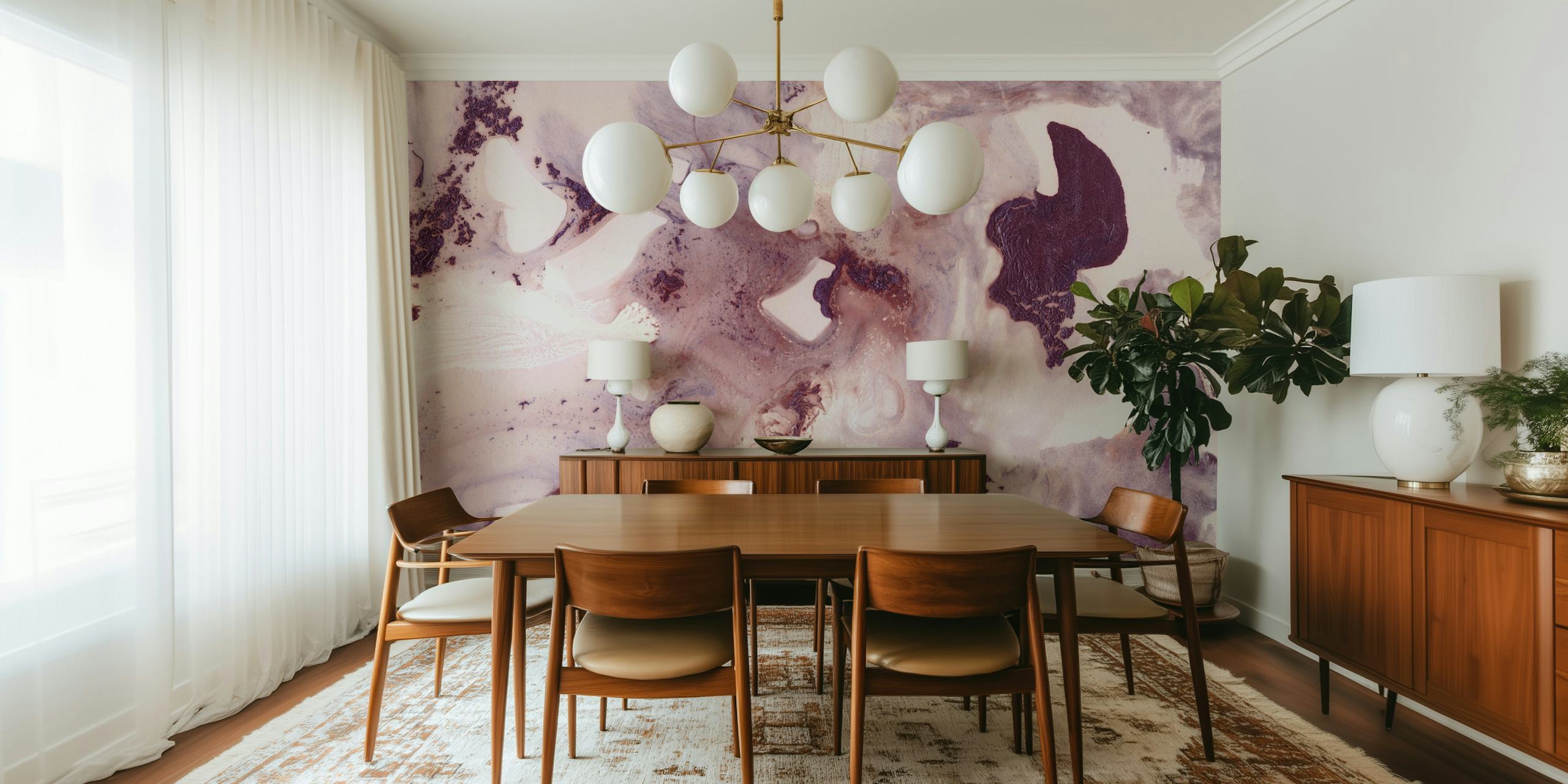 Carta da parati Plum Blush Ink Marble nella stanza