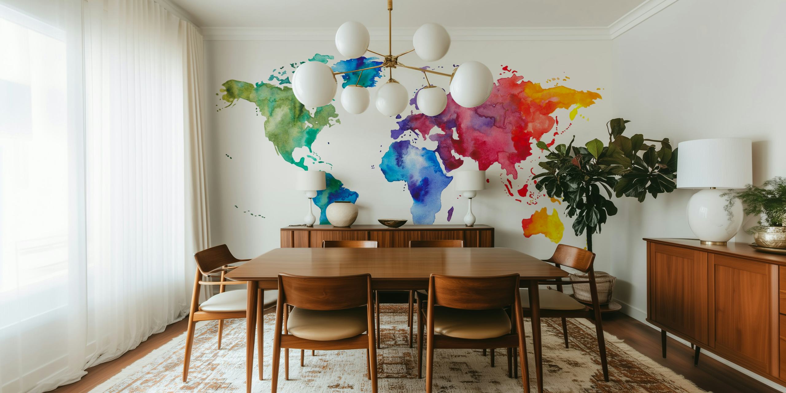 Colorful watercolor world map wallpaper in vibrant hues