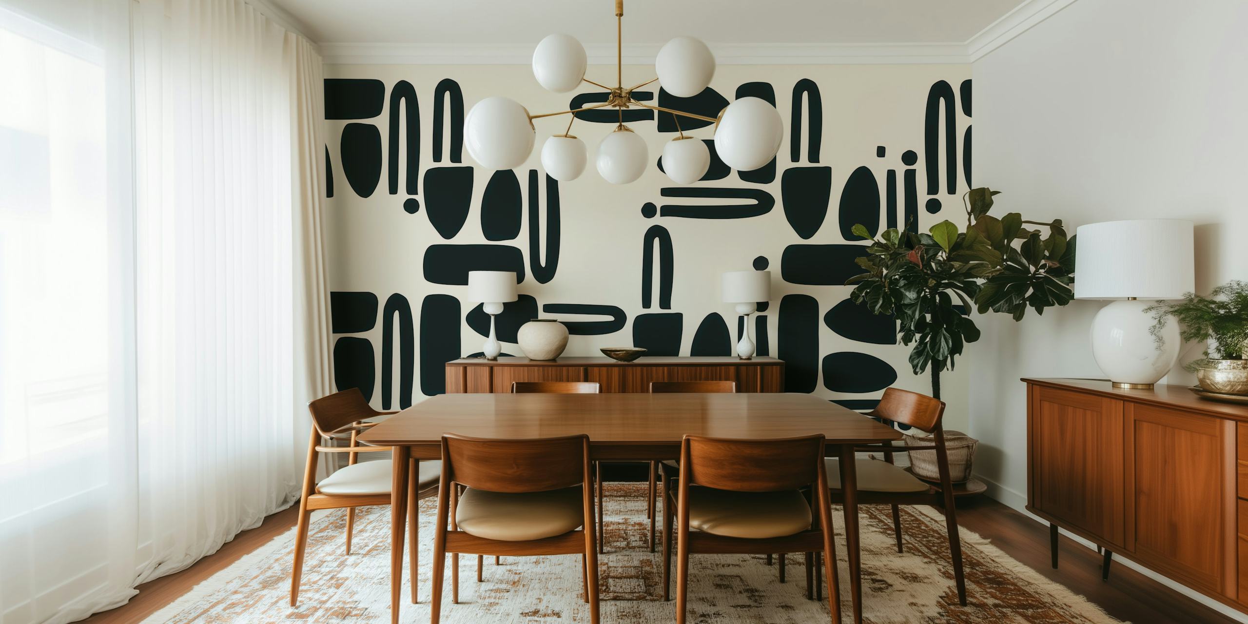 Mid-Century Cutouts Pattern wallpaper displayed in a room