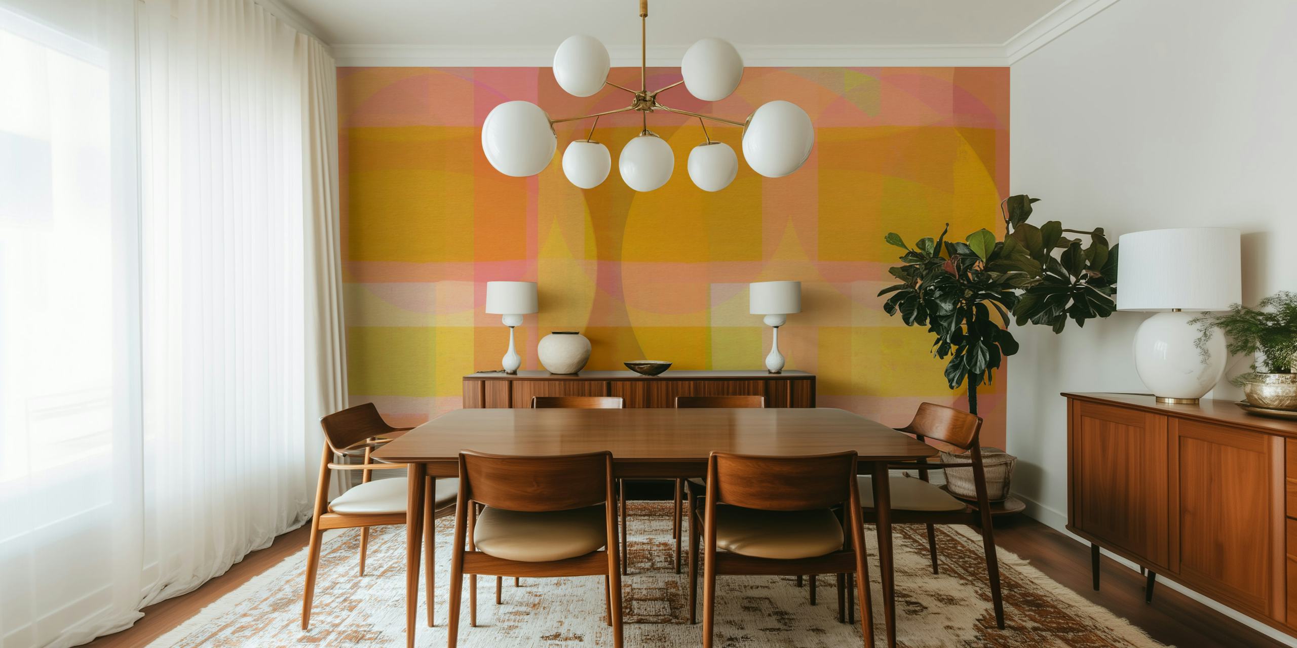 Mural de parede abstrato em estilo Bauhaus em tons pastéis com formas geométricas