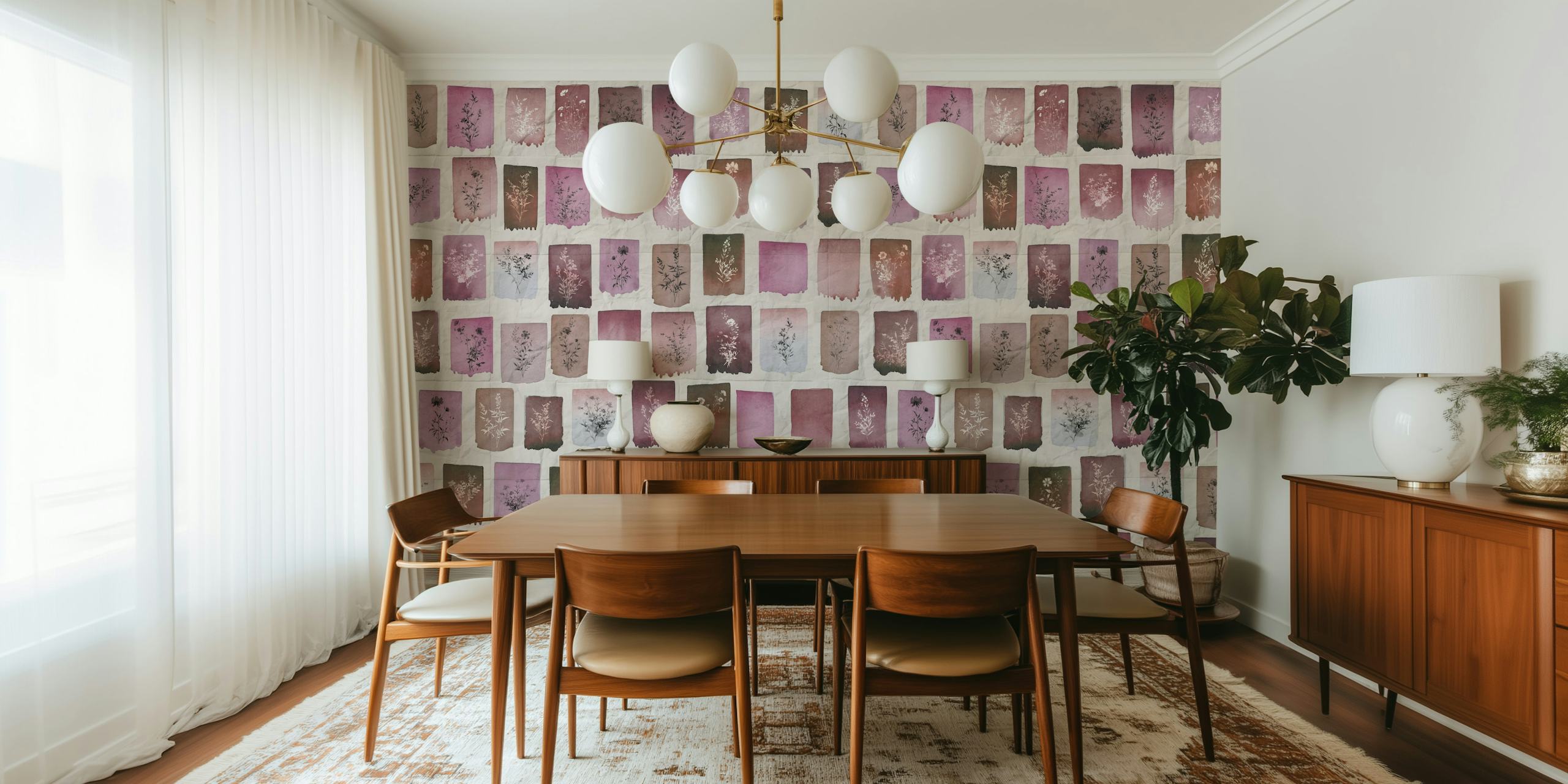 Vintage floral pattern in pink and cream wallpaper
