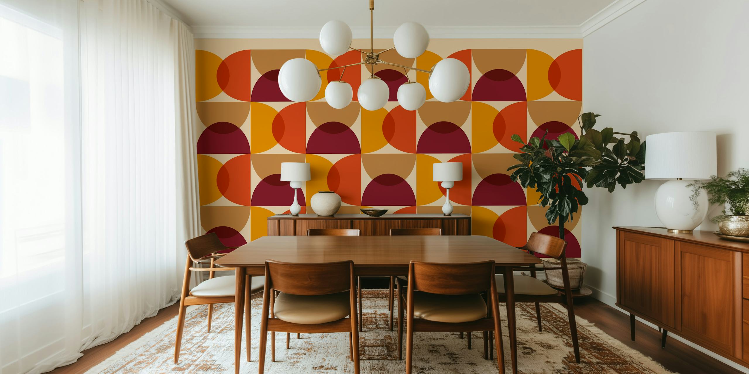 Geometric pattern in warm autumn colors including red, orange, and yellow wallpaper