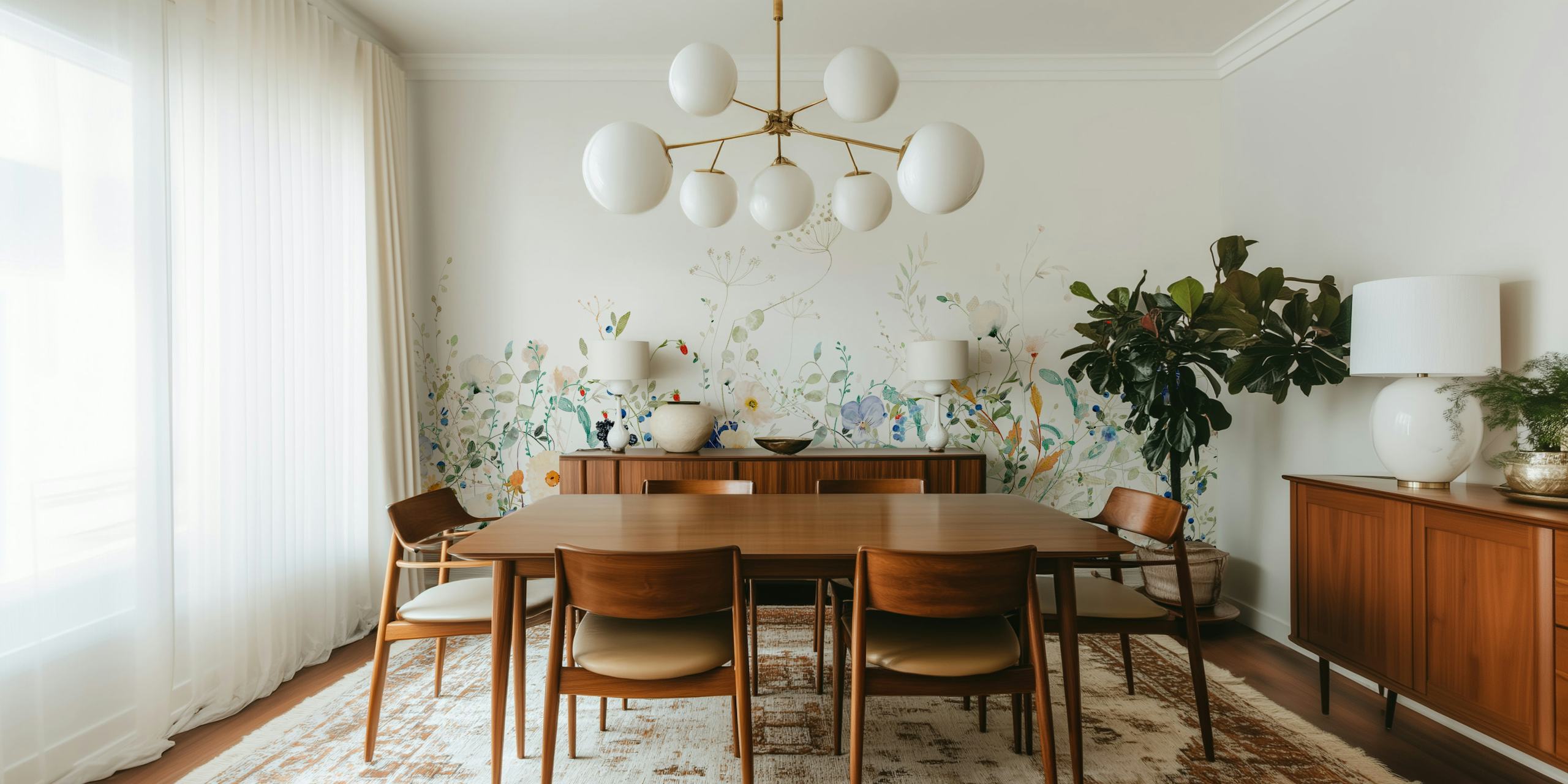Enchanted Midsummer Wildflower Meadow behang in een kamer setting