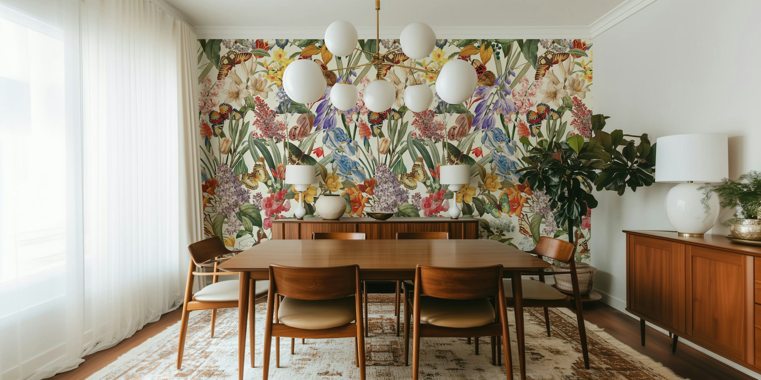 Floral wallpaper design in a room