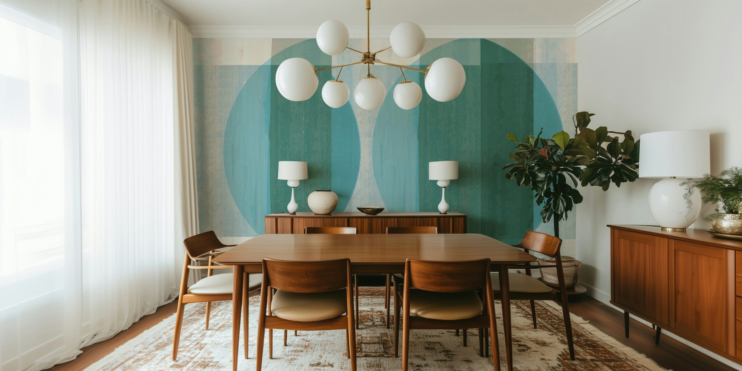 Teal Bauhaus dizajn tapeta u sobi