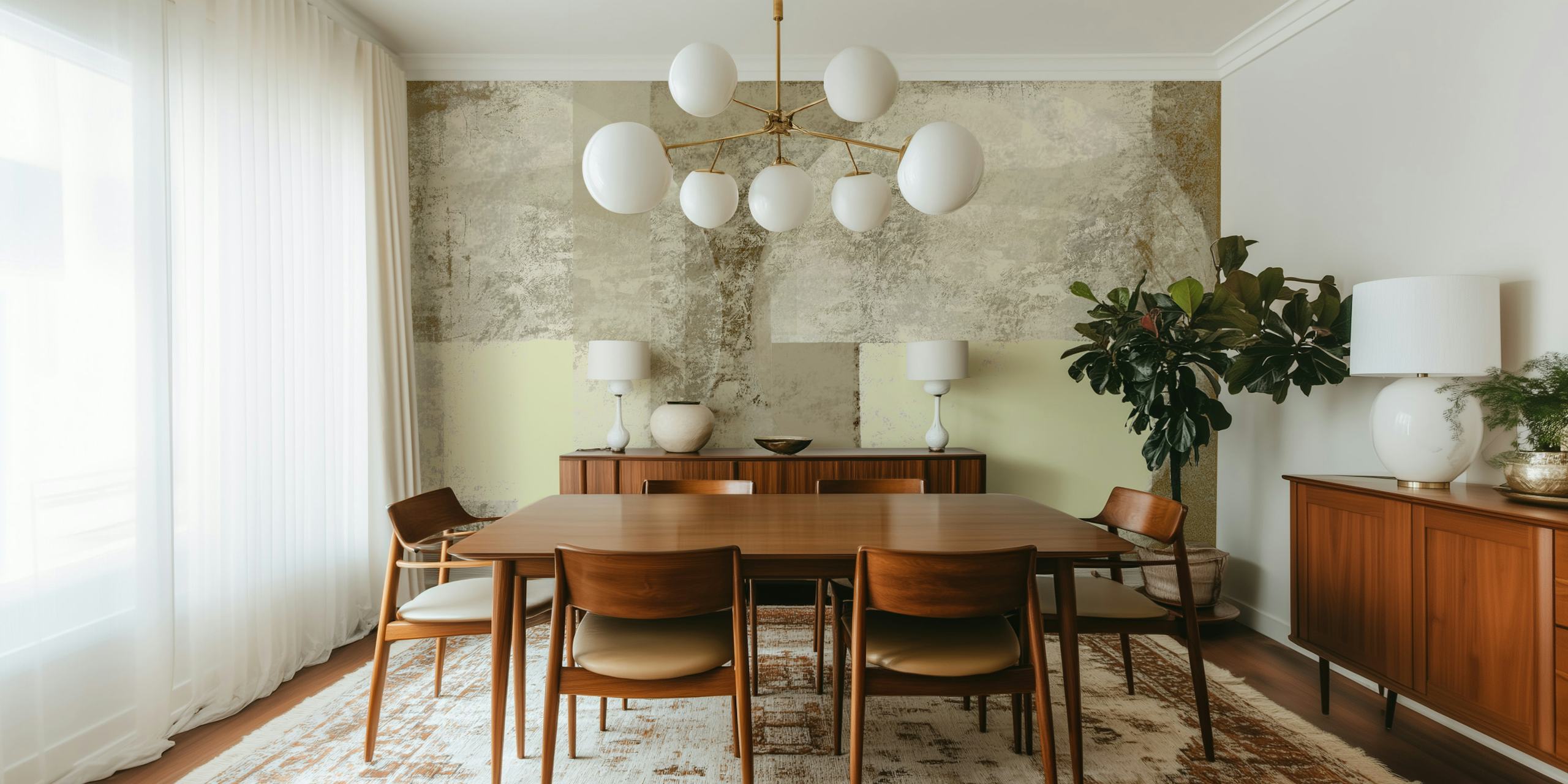 Ochre Bauhaus Circles wallpaper in a room