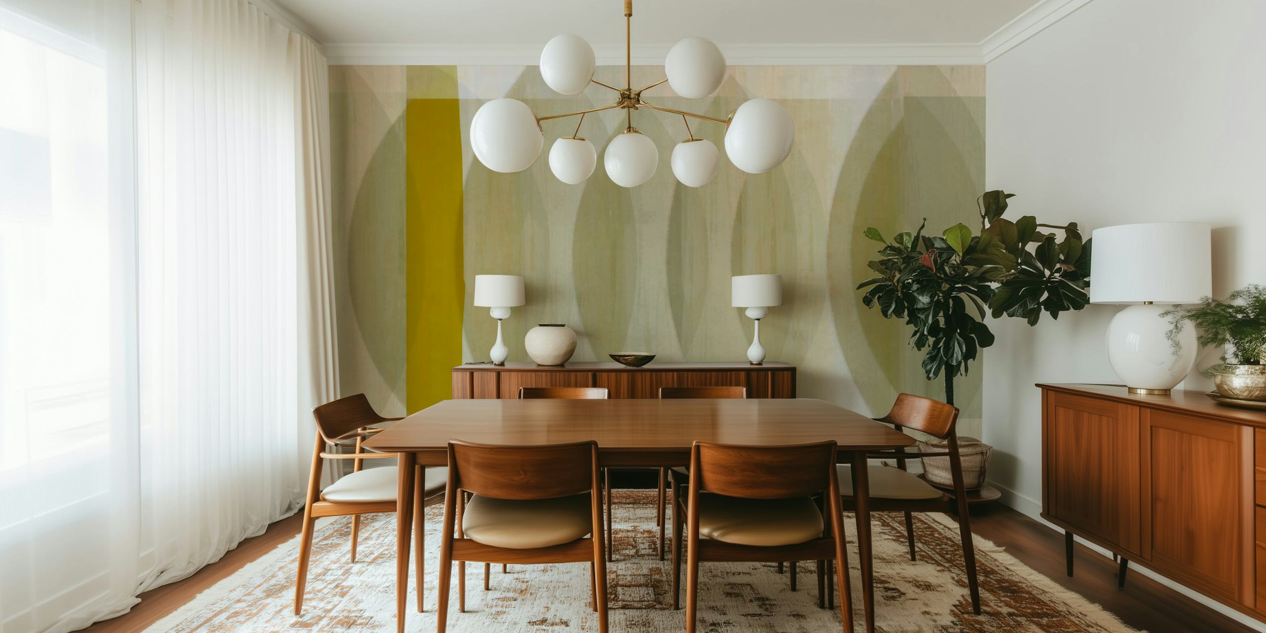 Abstract seventies leaf shapes wall mural with earthy tones