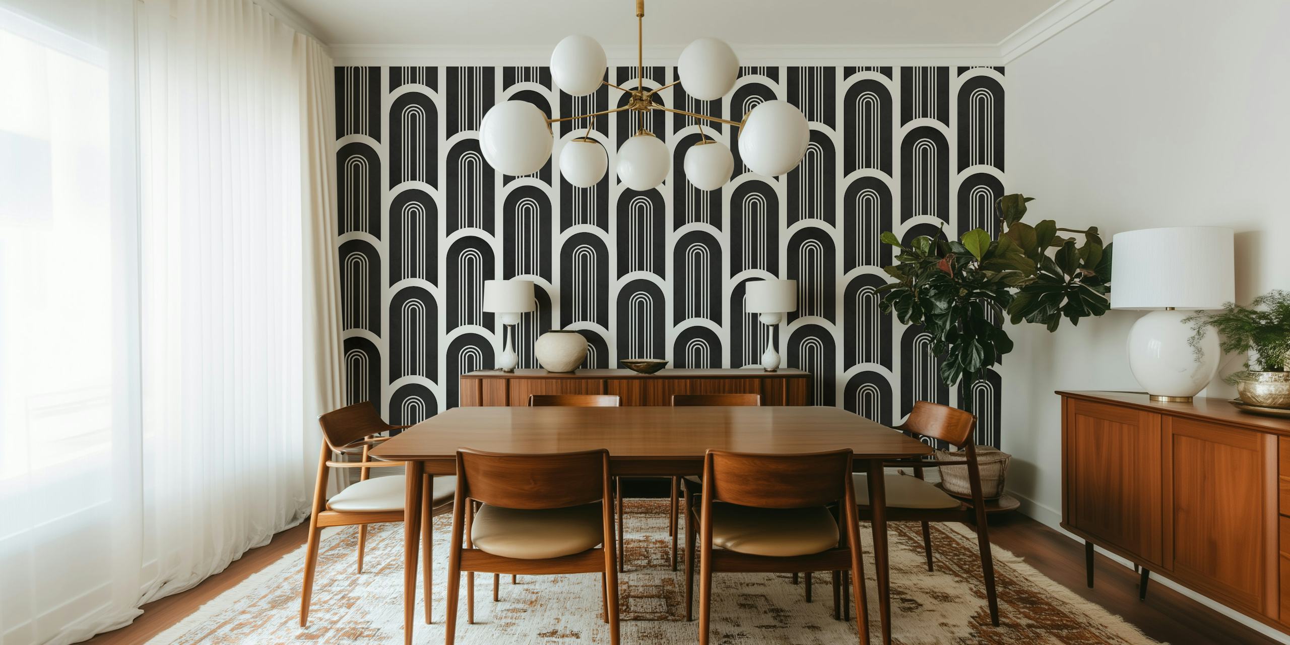 Art Deco Black and White Arches tapet i et rom