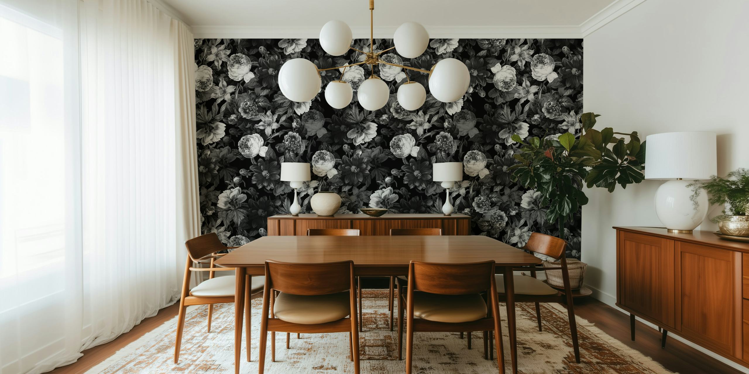 Black and white abstract forest wall mural