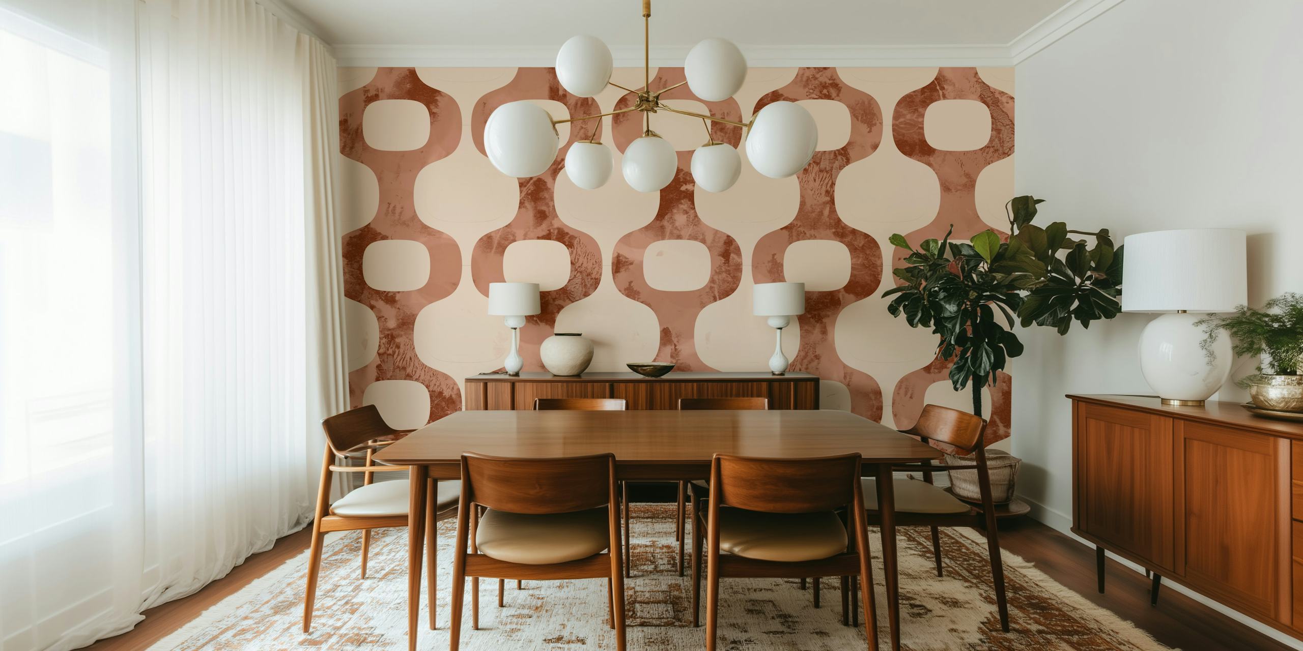 Mid-Century Copper geometric pattern wall mural with warm copper tones and retro design.
