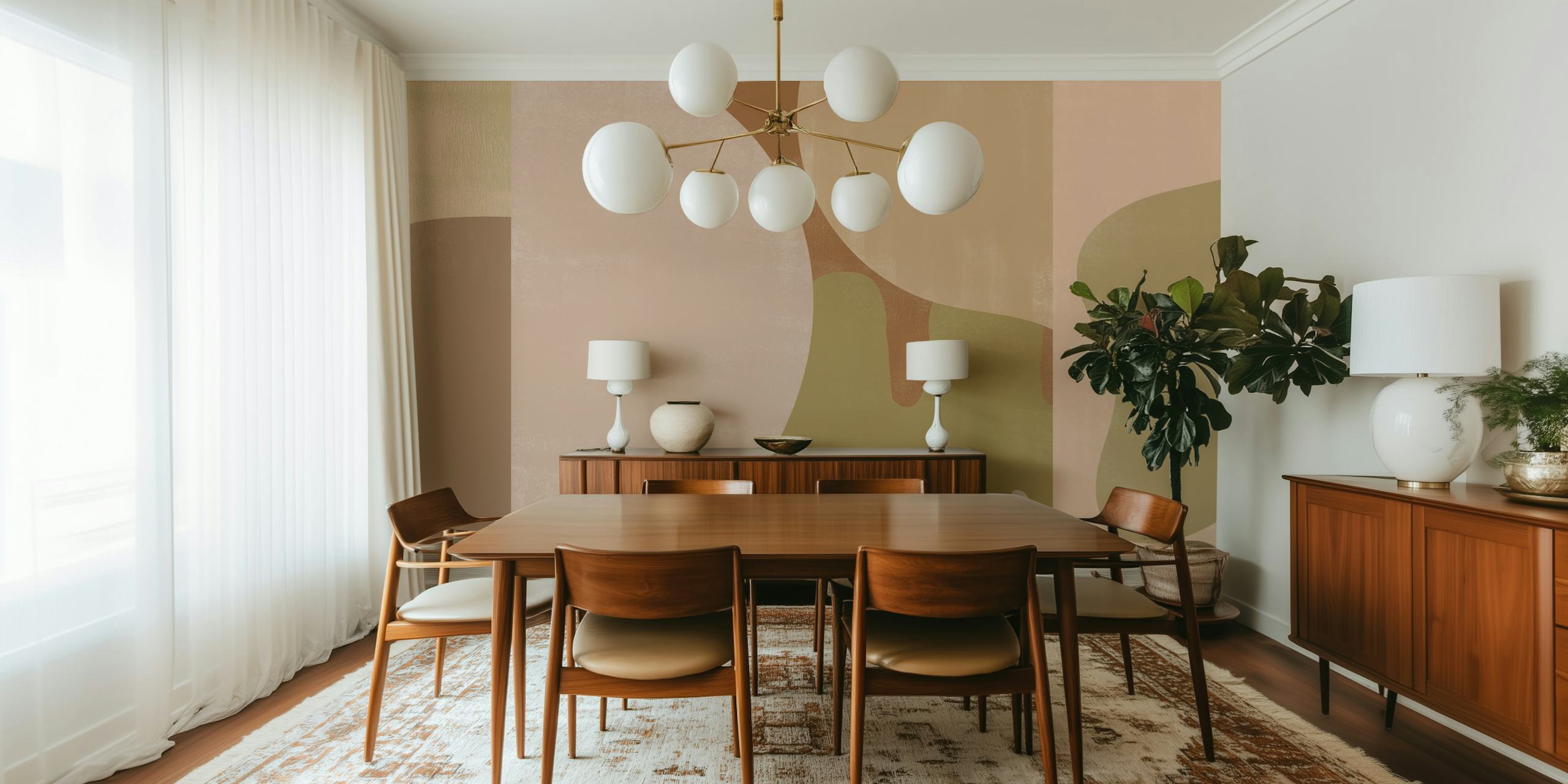 Abstract Scandinavian wallpaper displayed in a room