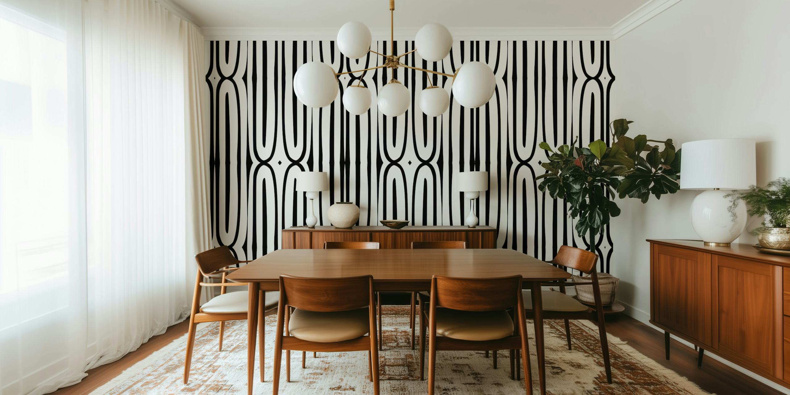 1970s Neutral Background gemusterde wallpaper in een kamer