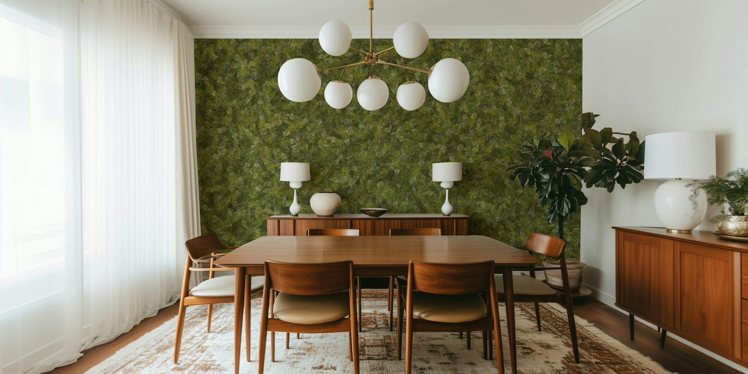 Deep green fern wallpaper in a room