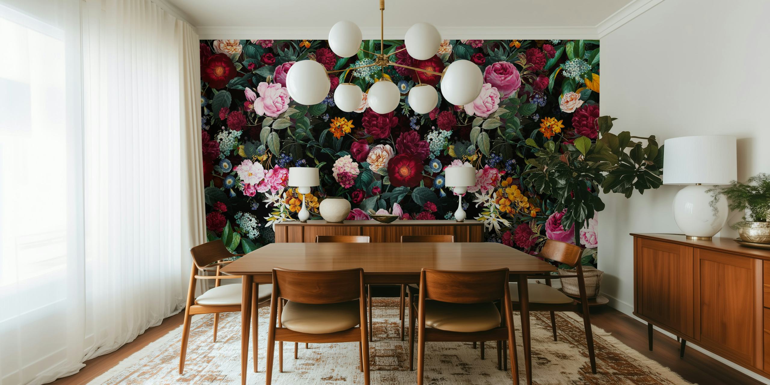 Witches Garden V floral wallpaper displayed in a room