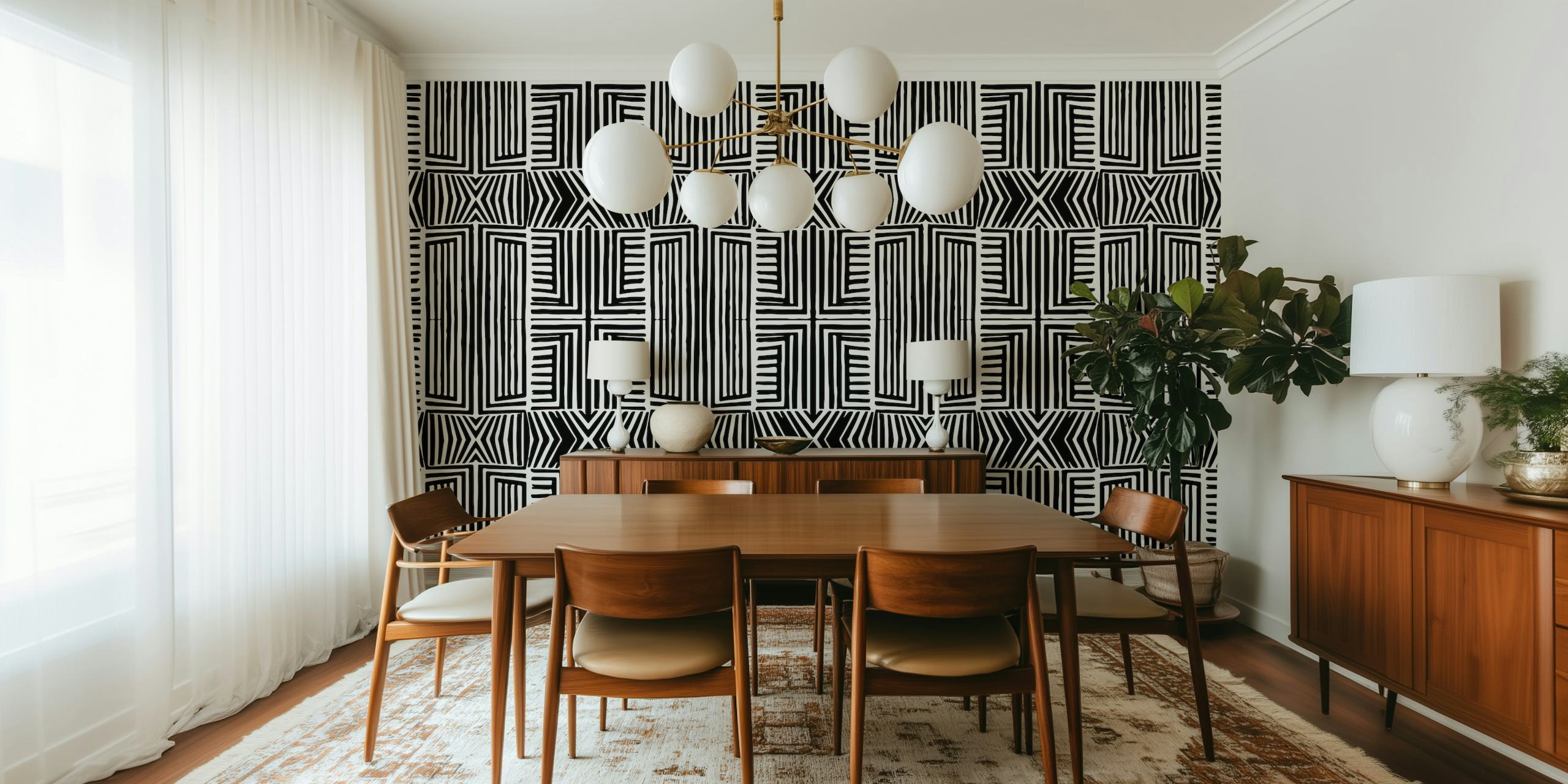 Papel de parede Black And White African Inspired Tribal Design em um quarto