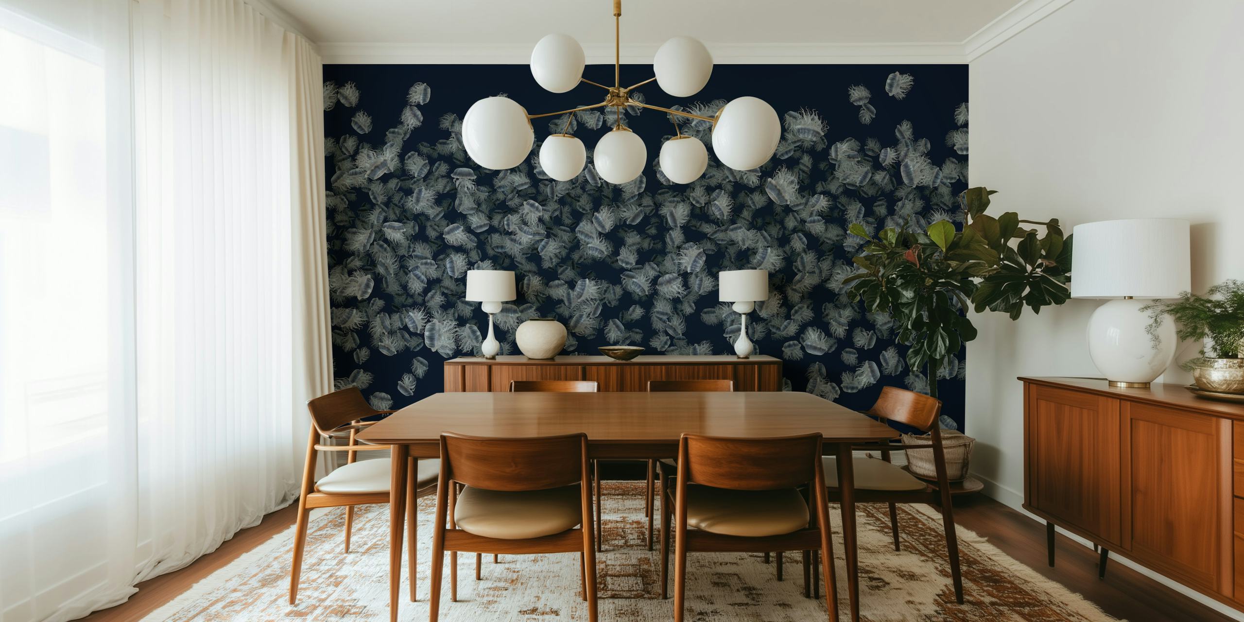 Dancing jellyfish wallpaper in a modern room