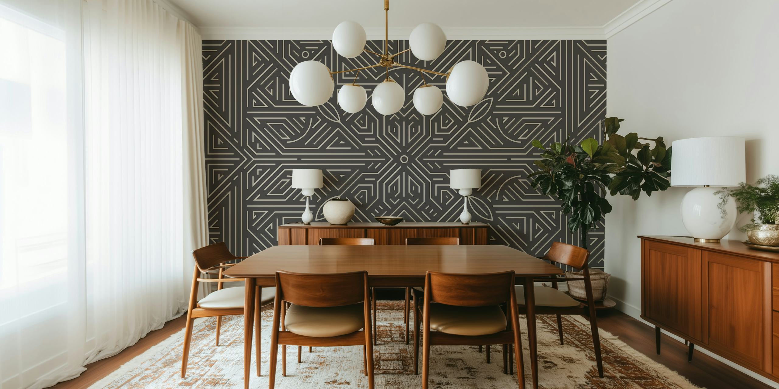 Mayan inspired wallpaper design in a room