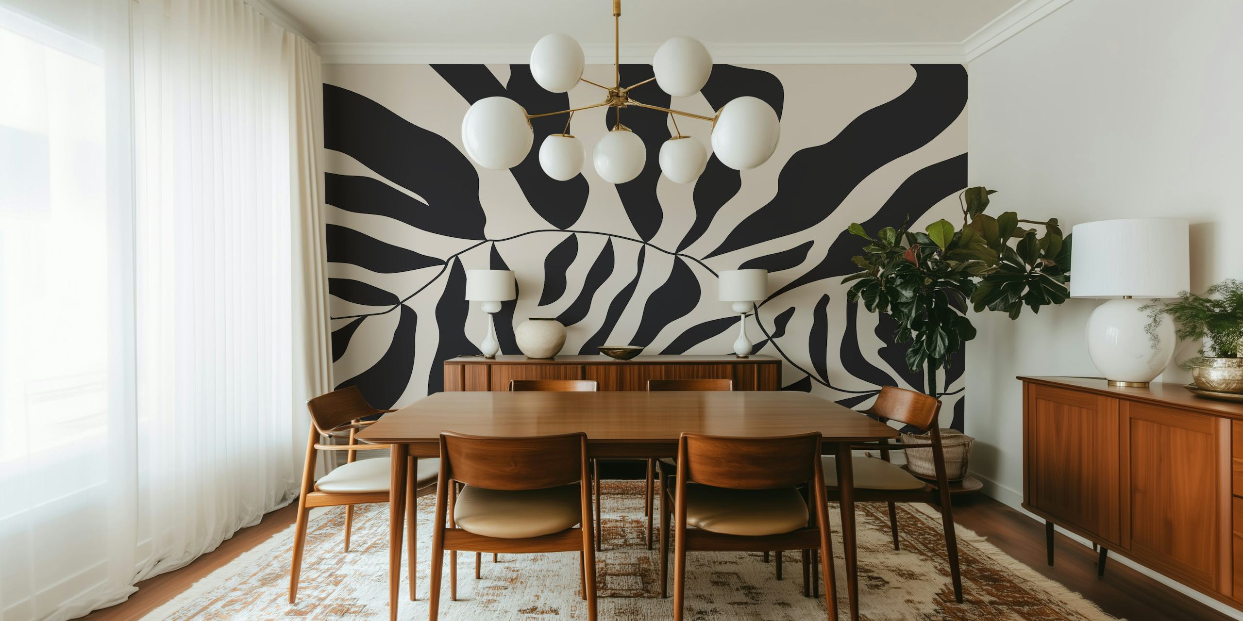 Black and white abstract Matisse-style wall mural depicting organic shapes